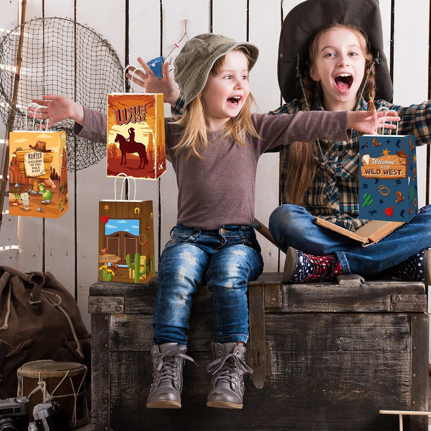 ZOIIWA 12 Pack Cowboy Gift Bags for Birthday Party Supplies