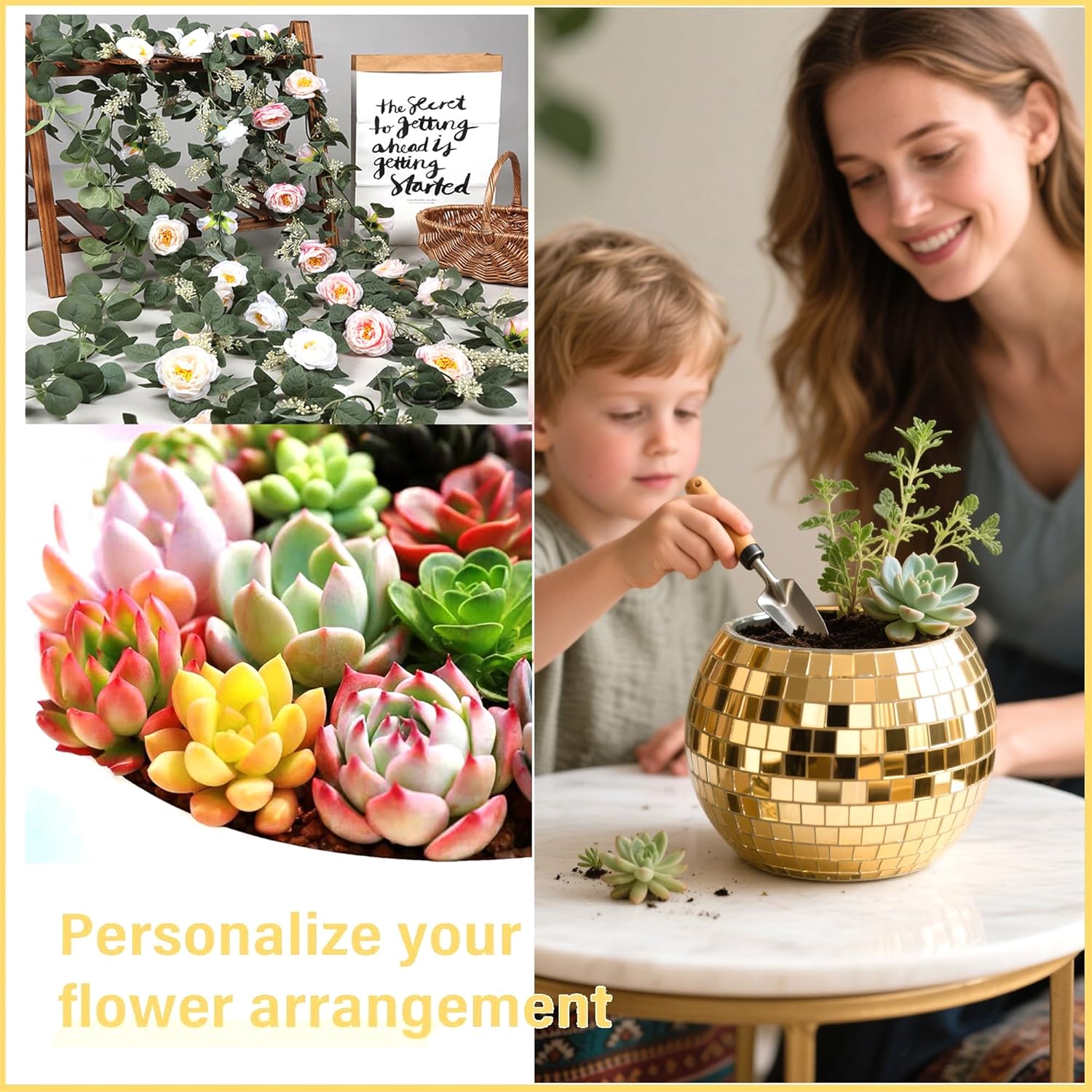 Gold Mosaic Glass Mirror Ball Planter
