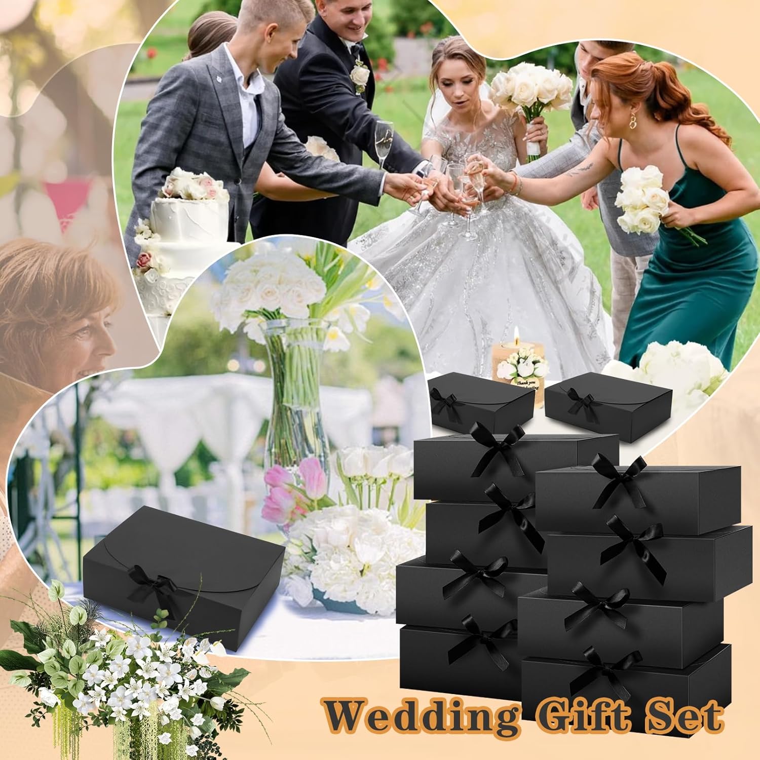15 Pack Black Gift Boxes with Lids for Wedding and Party