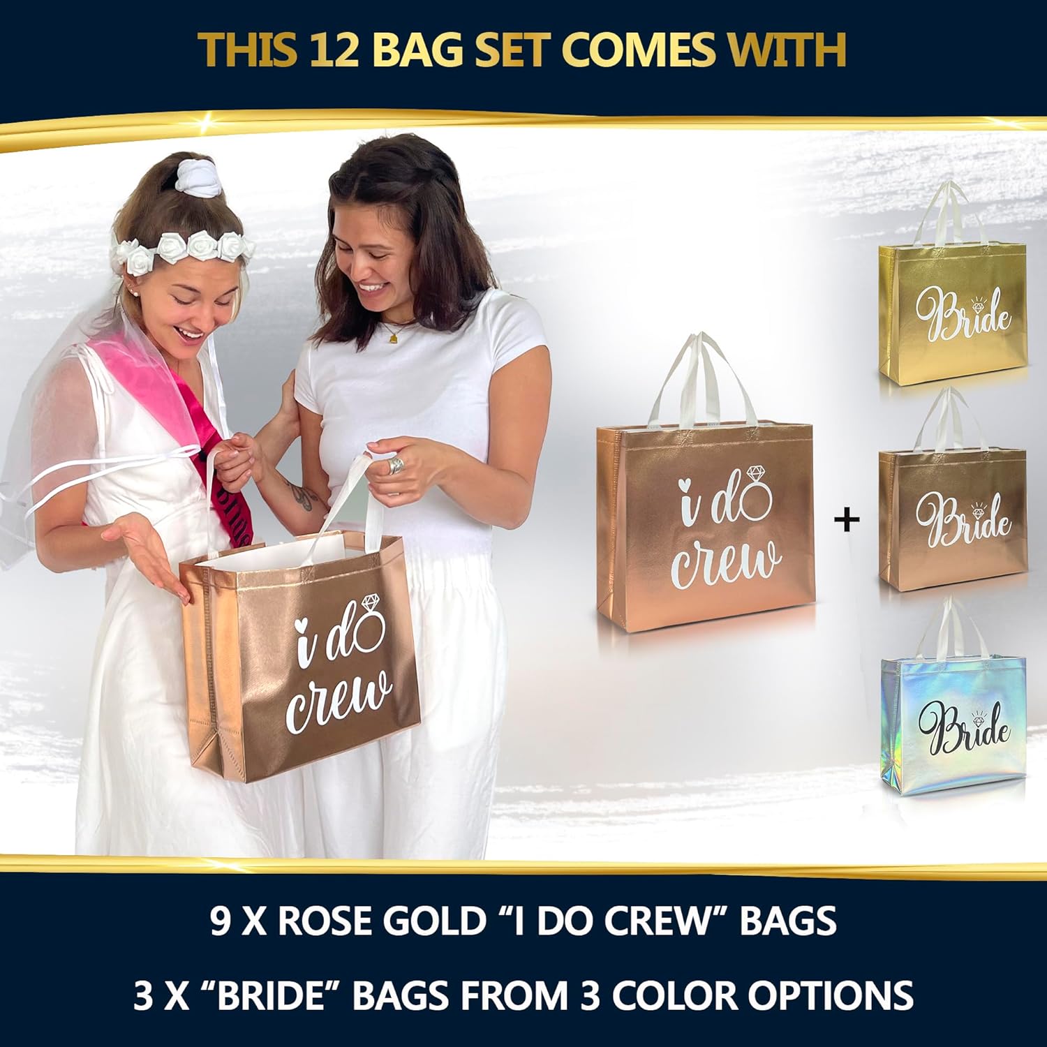 Nush Nush 12 Piece Reusable Rose Gold Gift Bag Set