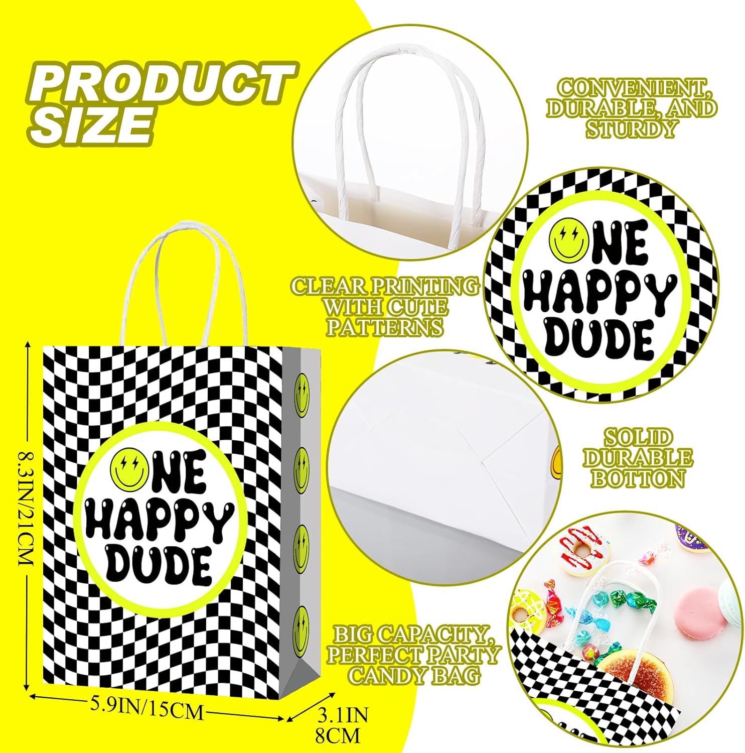 Yeaqee 24 Pcs Happy Dude Gift Bags with Handle