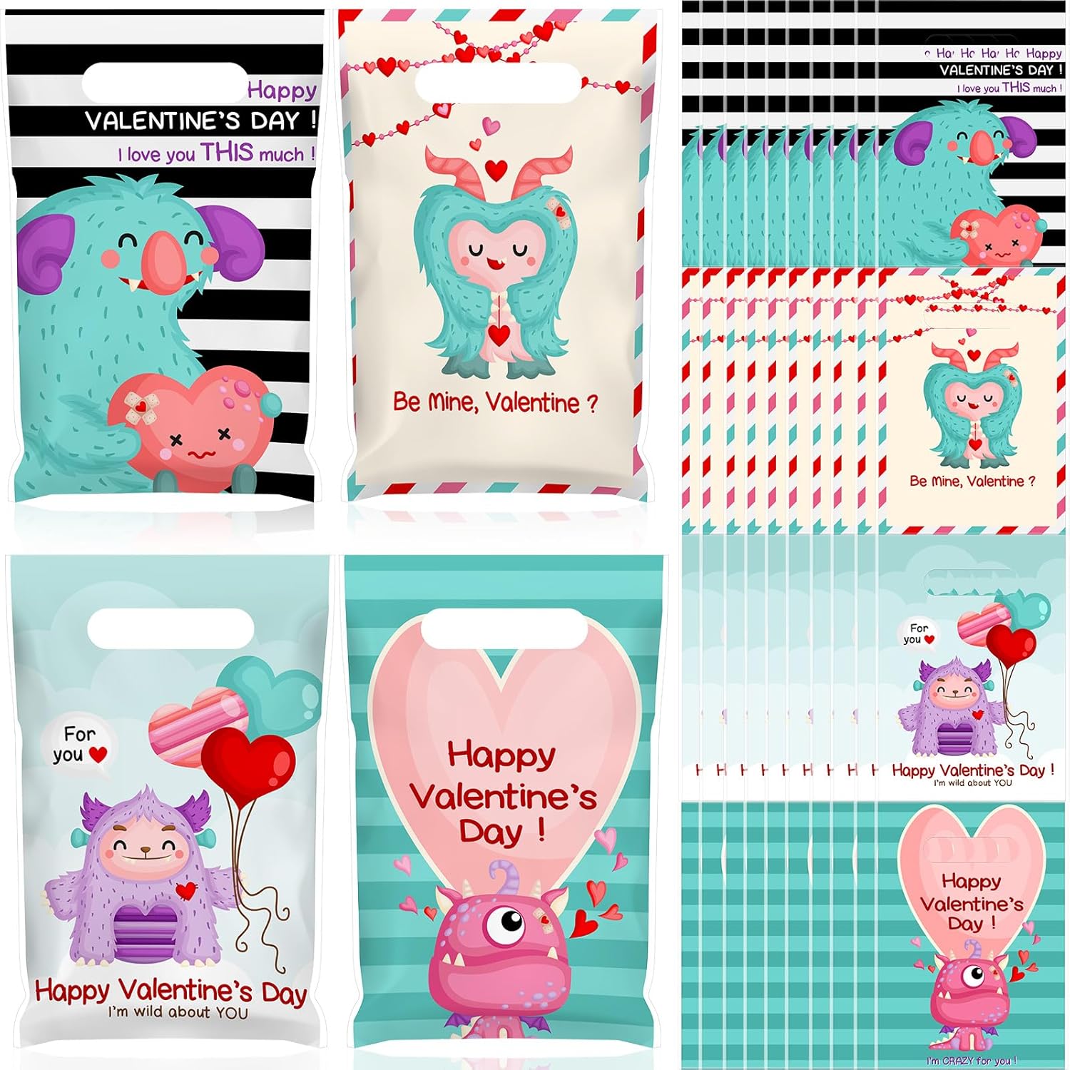 Frienda 100 Plastic Valentine Gift Bags with Handle