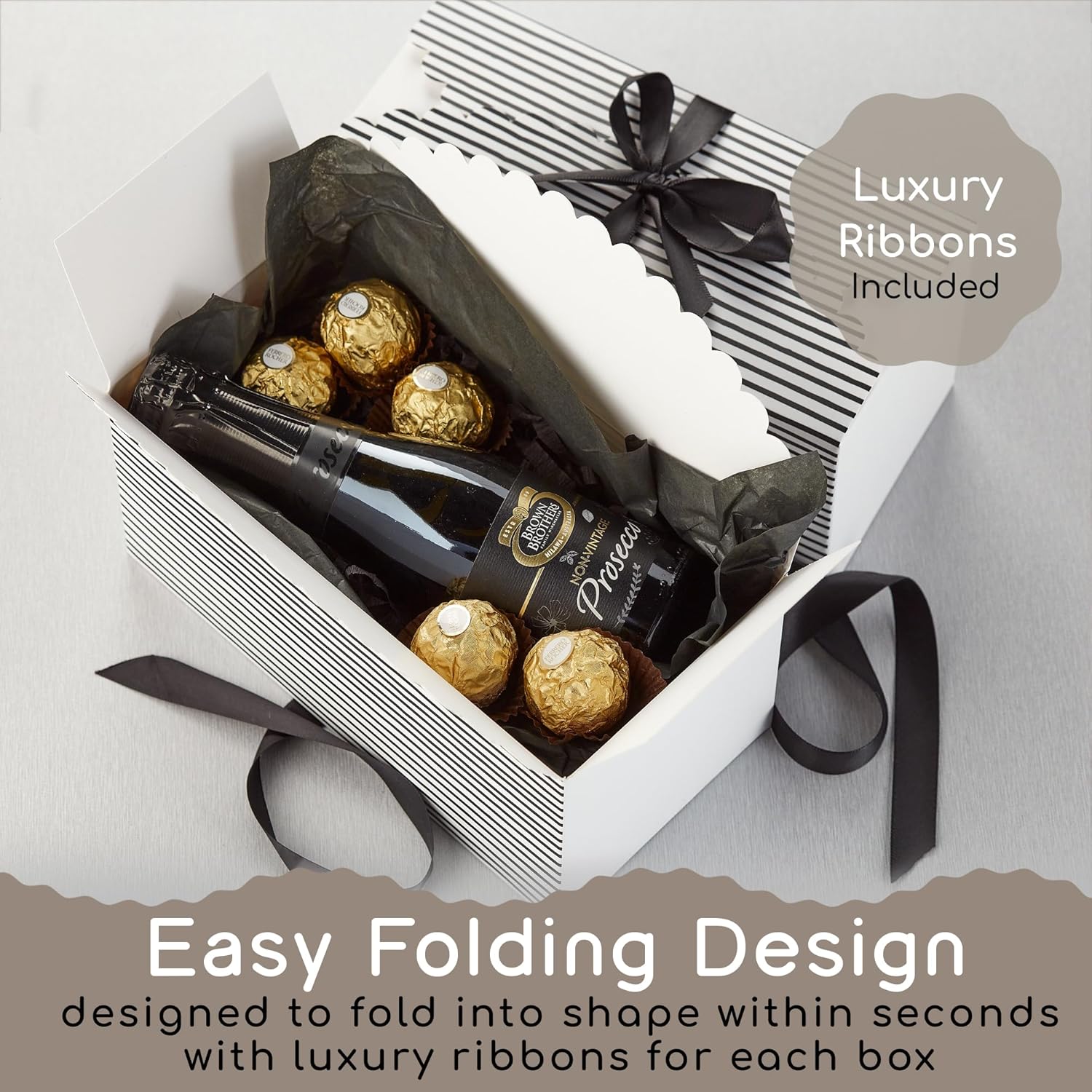 Small Black and White Gift Boxes with Lids and Ribbons 20 Pack 8x4