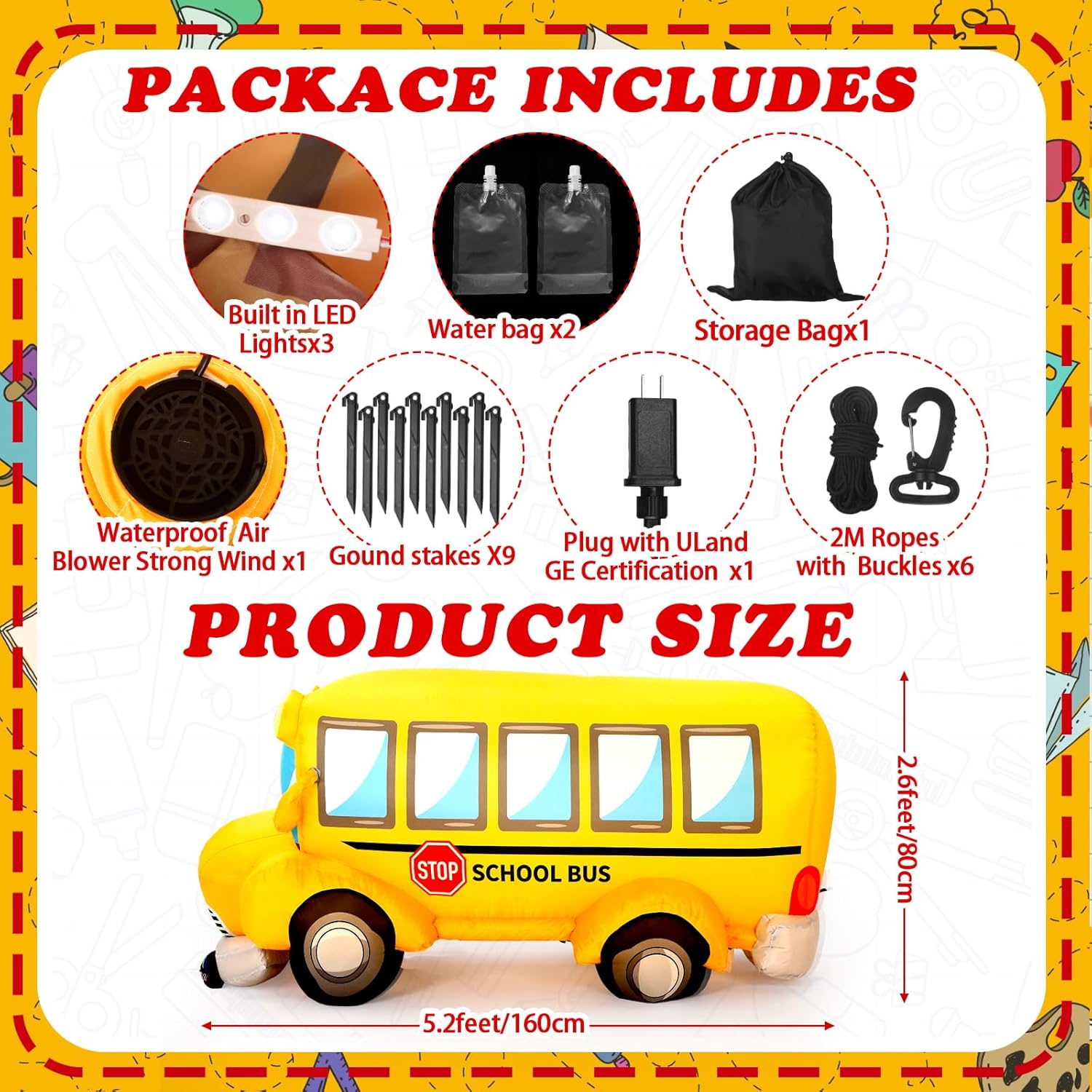 Honoson 5 ft Inflatable School Bus Decor with LED Lights