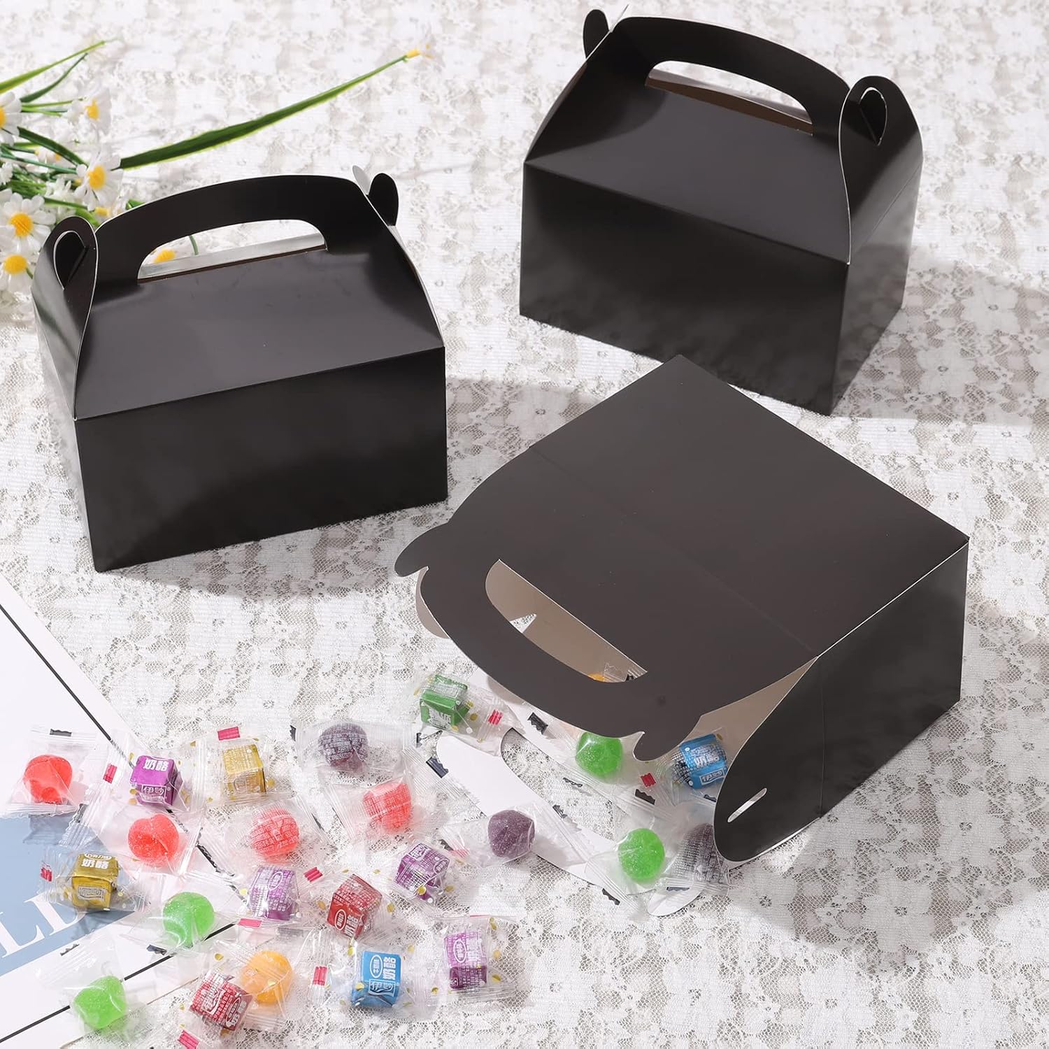 DjinnGlory 36 Pack Black Treat Boxes for Parties