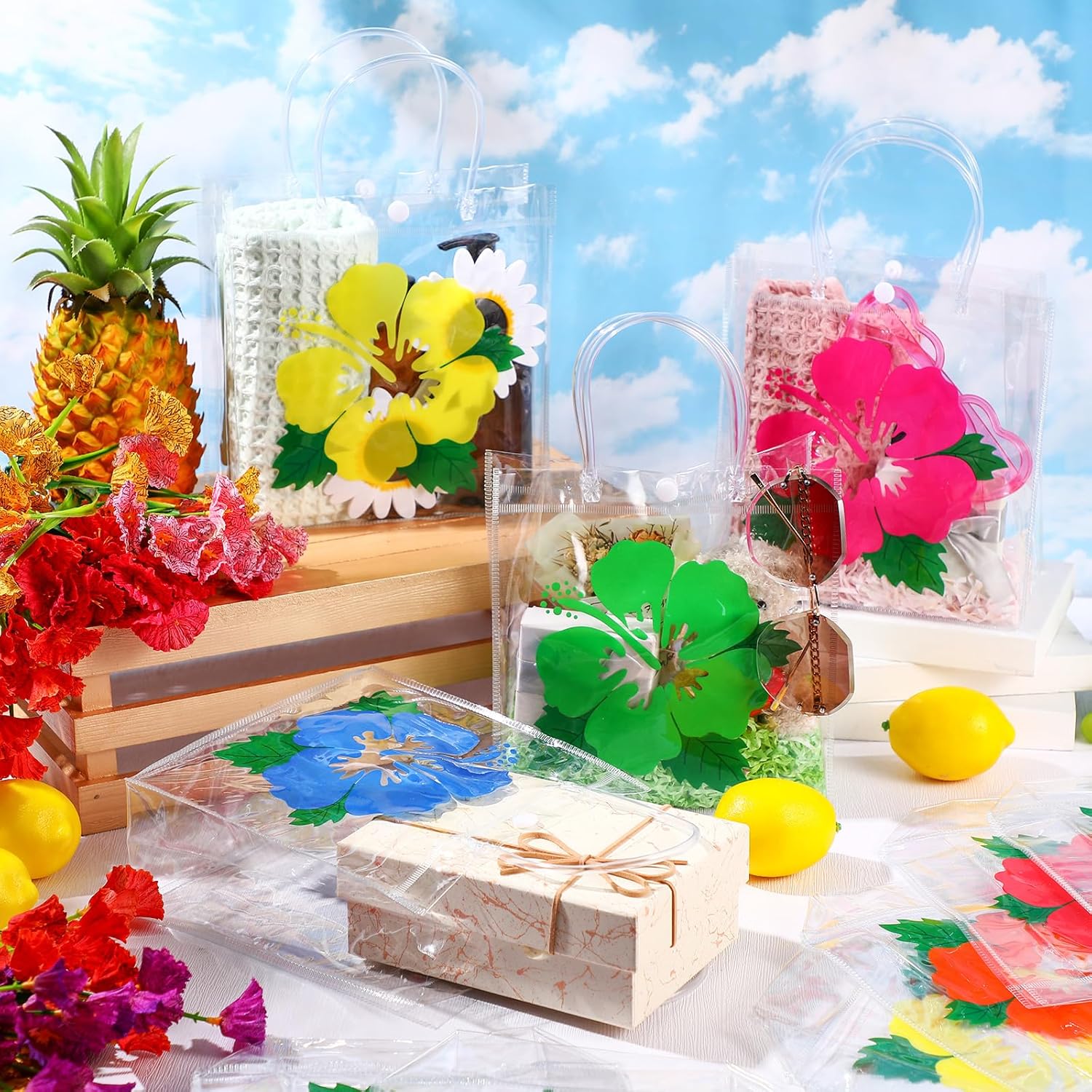 Wesnoy 24 Piece Tropical Luau Gift Bags with Handle