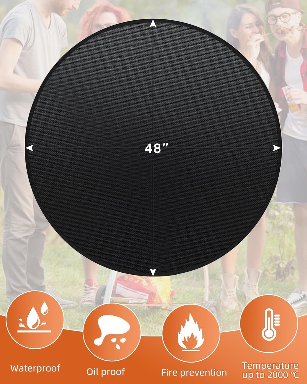 Round BBQ Grill Mat 48 Inch Double-Sided Fireproof Pad
