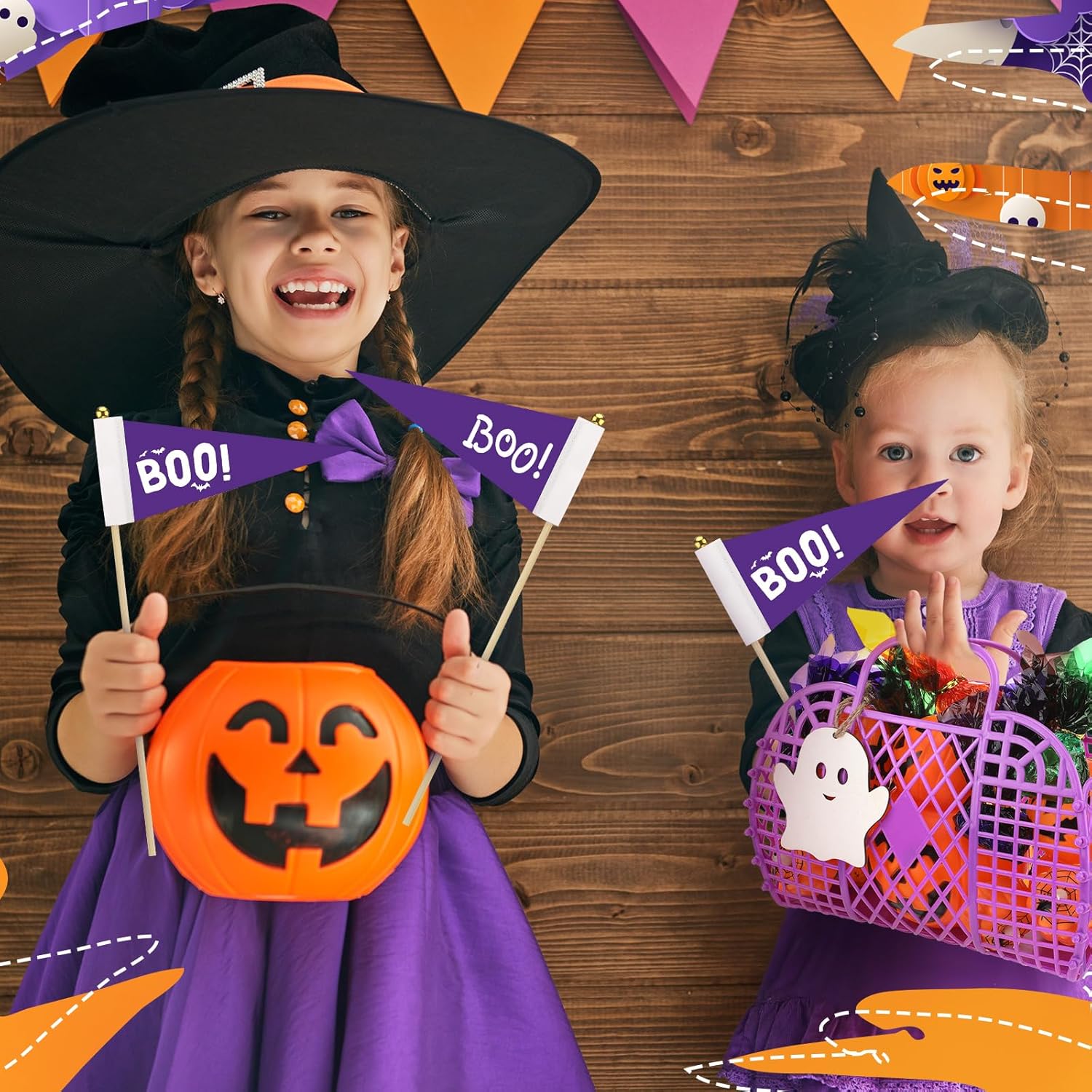 Gerrii 6 Pcs Halloween Boo Basket Treat Bags Party Favor