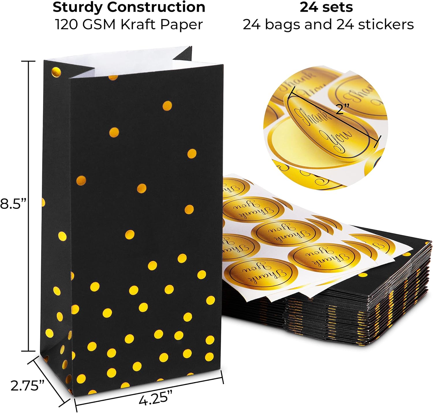 ROYAL BLUEBONNET Black Gold Party Favor Bags and Stickers