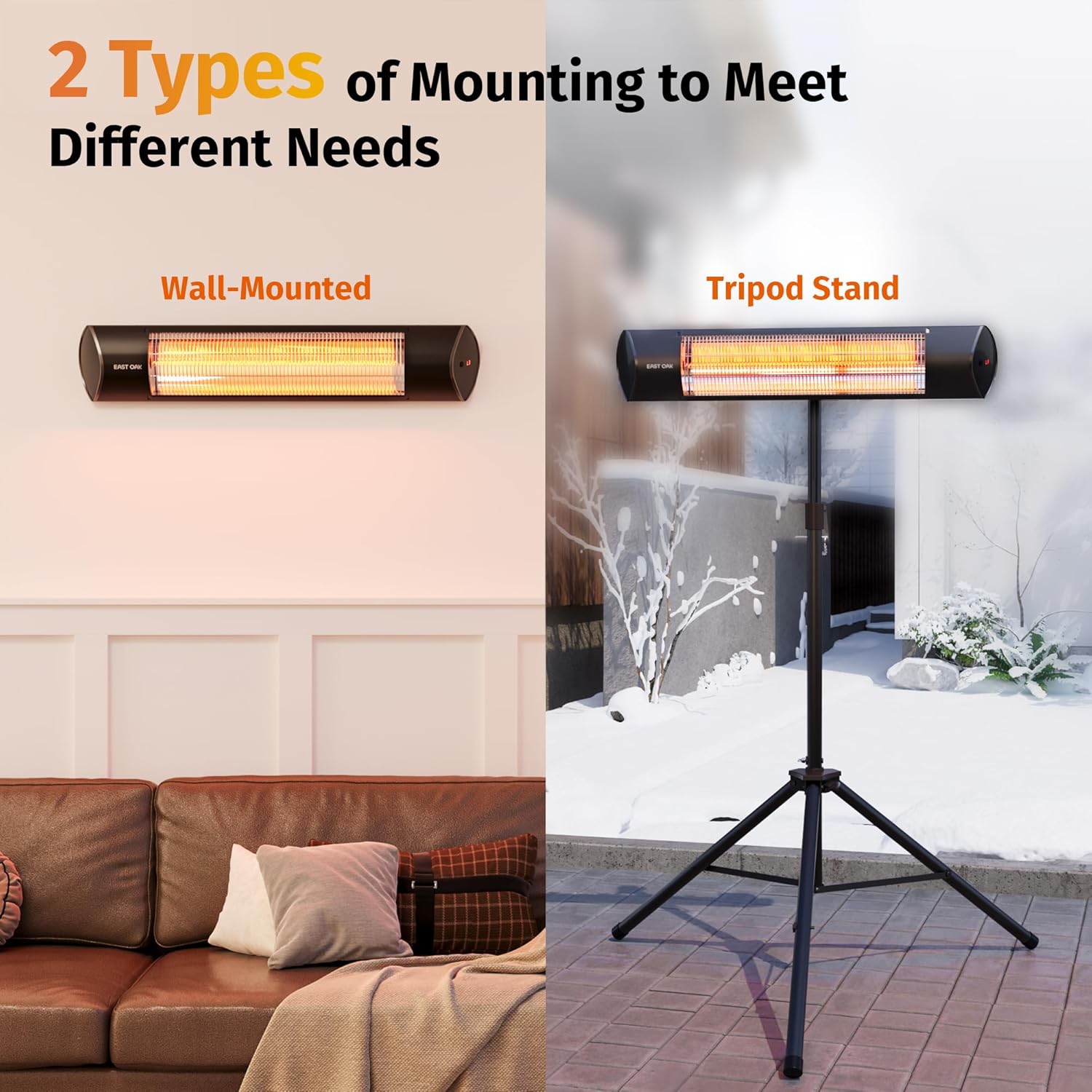 EAST OAK 1500W Infrared Patio Heater with 3 Heat Levels and IP55 Waterproof