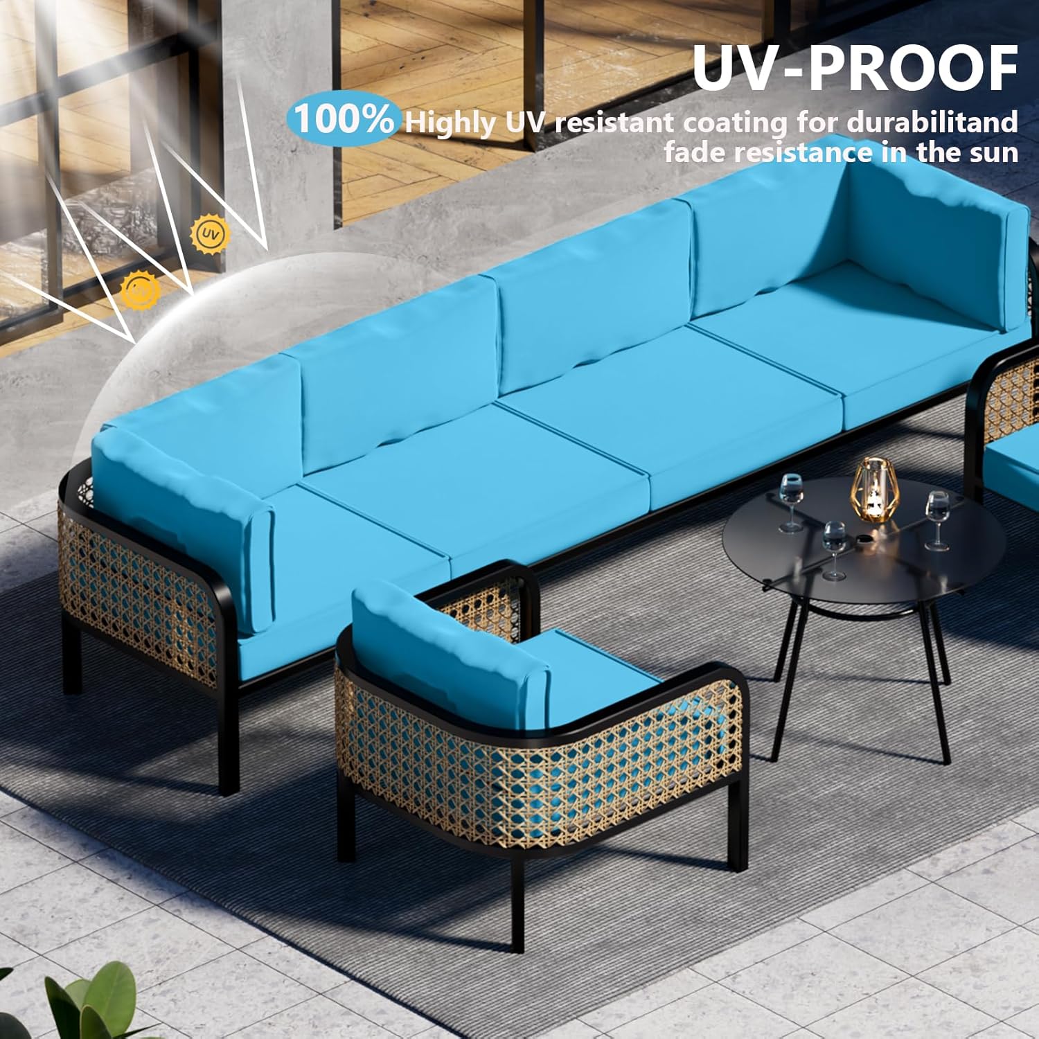 14 Piece Waterproof Patio Cushion Covers for 6-Seat Wicker Sectional Couch