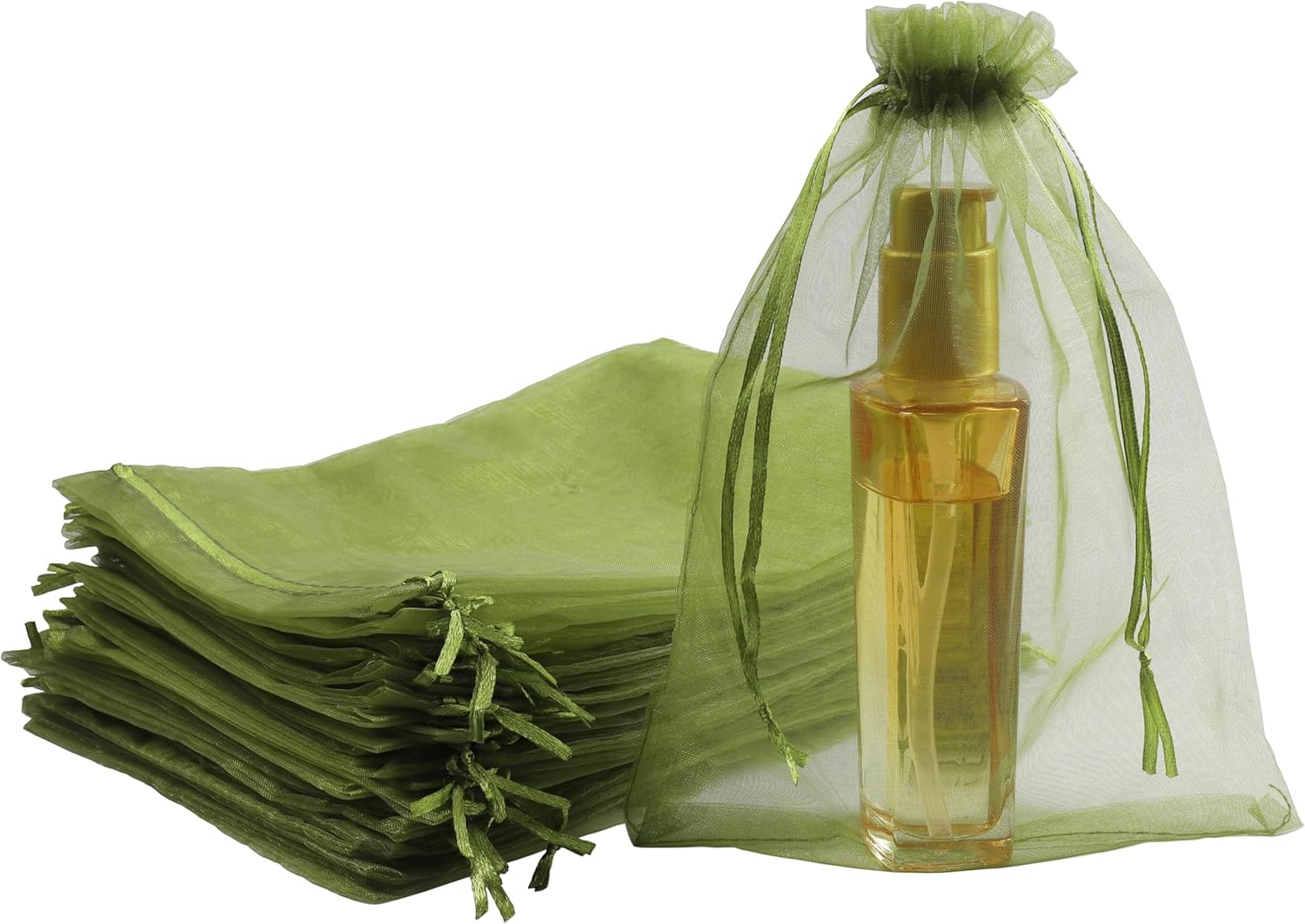 100pcs Organza Pouch Bags with Drawstring Moss Green