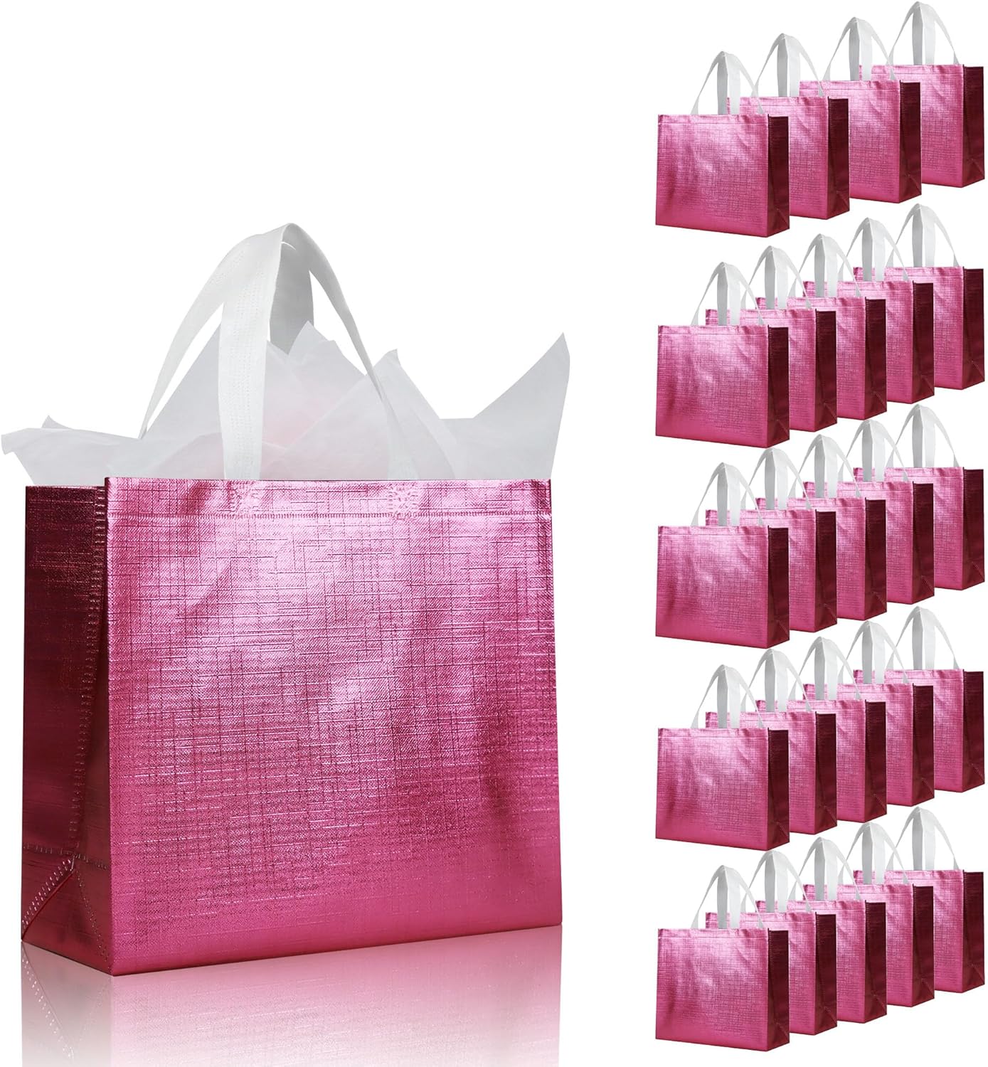 Pink Reusable Gift Bags with Handles 25 Pcs Metallic Design