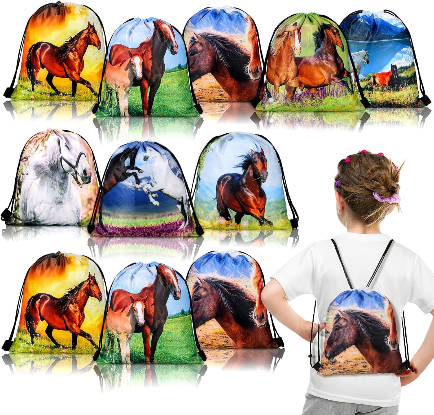Saintrygo 30 Pcs Horse Pattern Drawstring Gift Bags