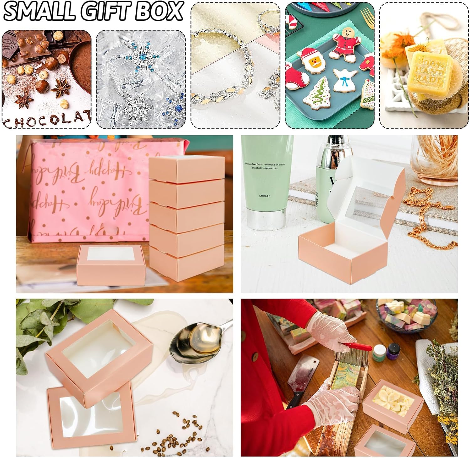 BadenBach 50 Pack Mini Kraft Gift Boxes with Clear Windows