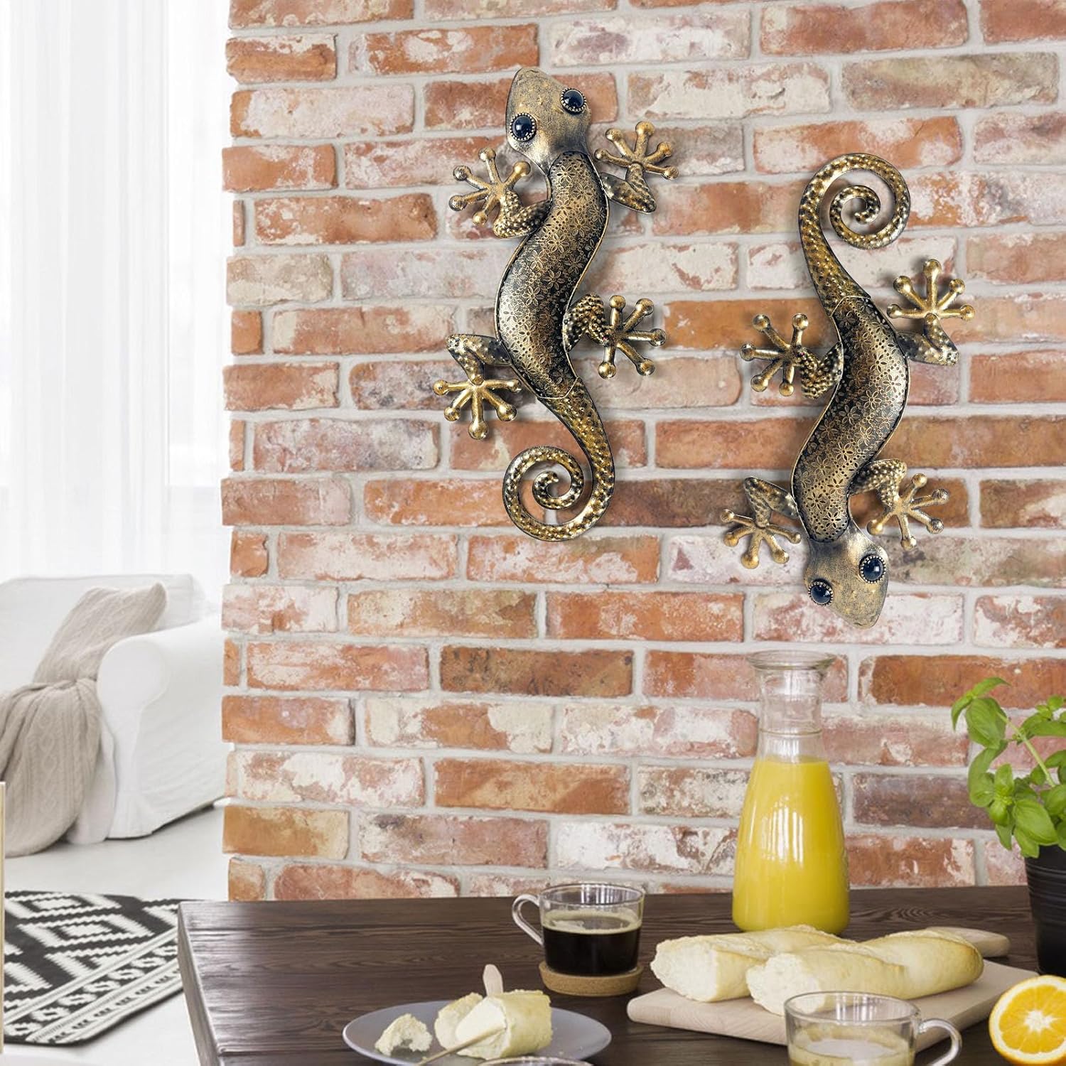 LIFFY Gecko Metal Wall Art 2 Pack 15 Inch Decor
