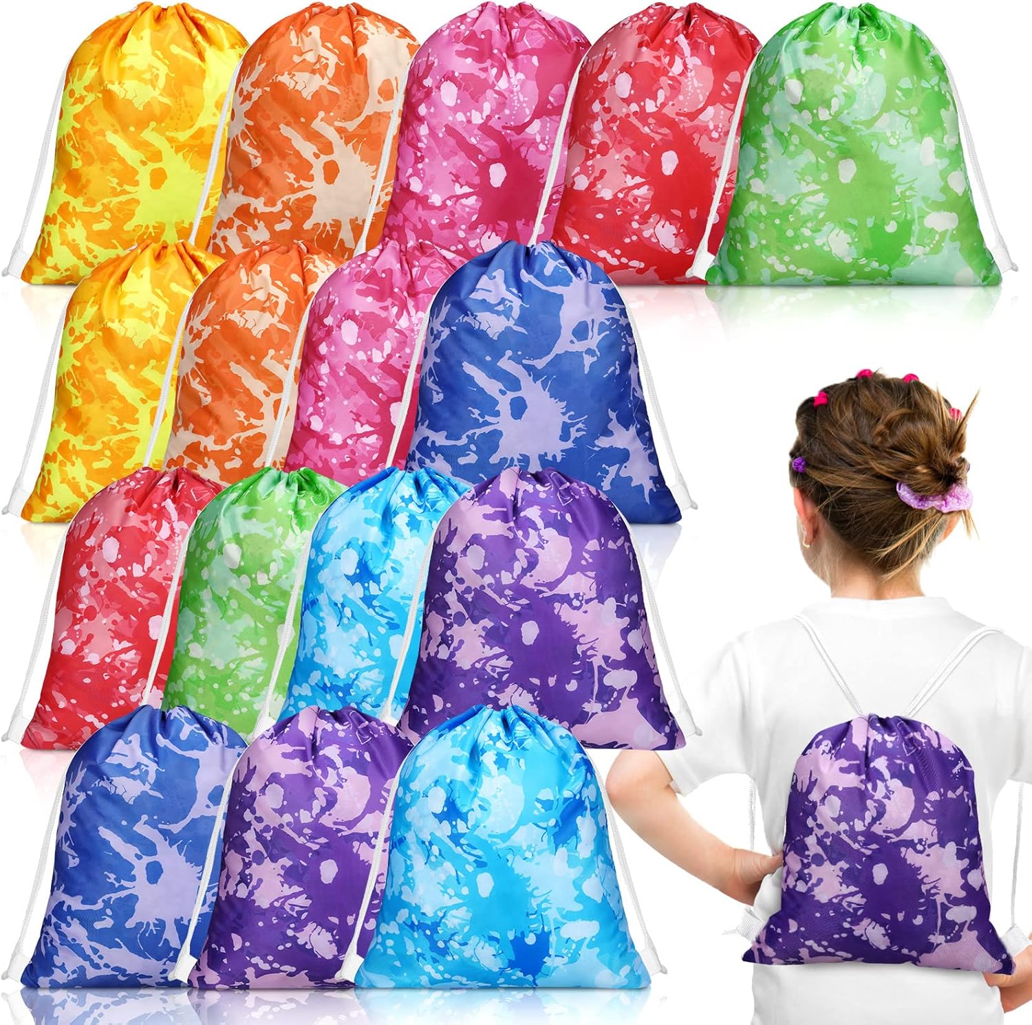 16 Pcs Tie Dye Bohemian Drawstring Bags