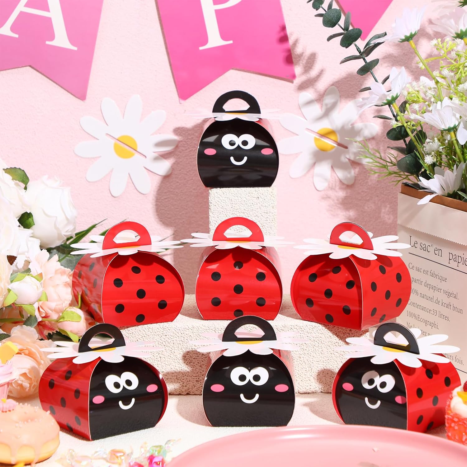 Humyoun 36 Pcs Ladybug Gift Boxes Party Favor Treat Bags
