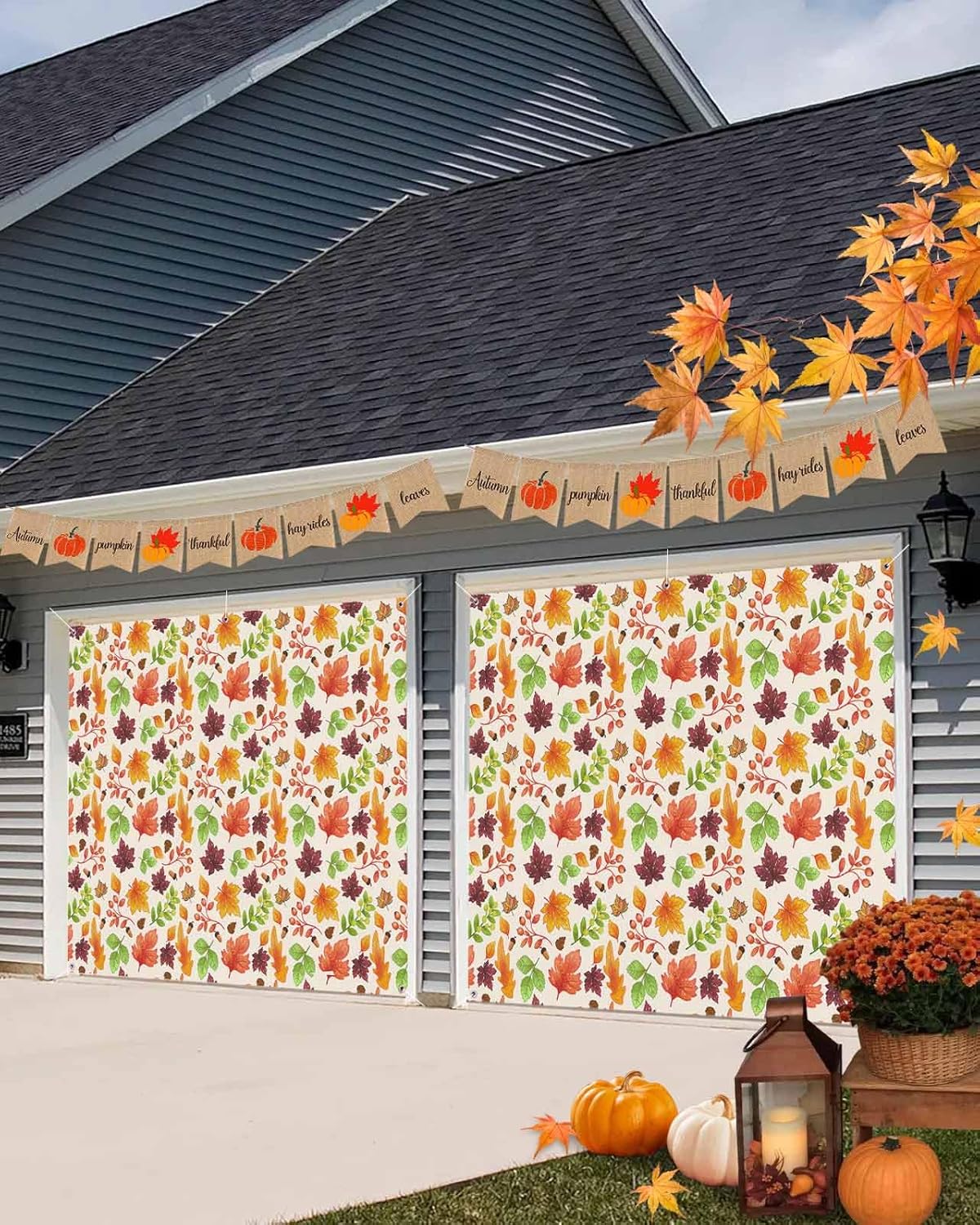 Thanksgiving Fall Leaf Garage Door Cover 7x8ft
