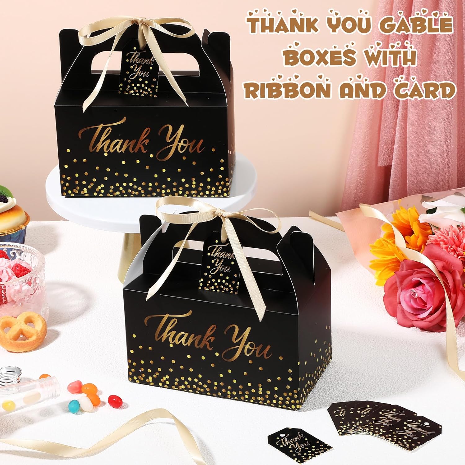 Qilery 24 Thank You Treat Boxes with Card and Ribbon 1
