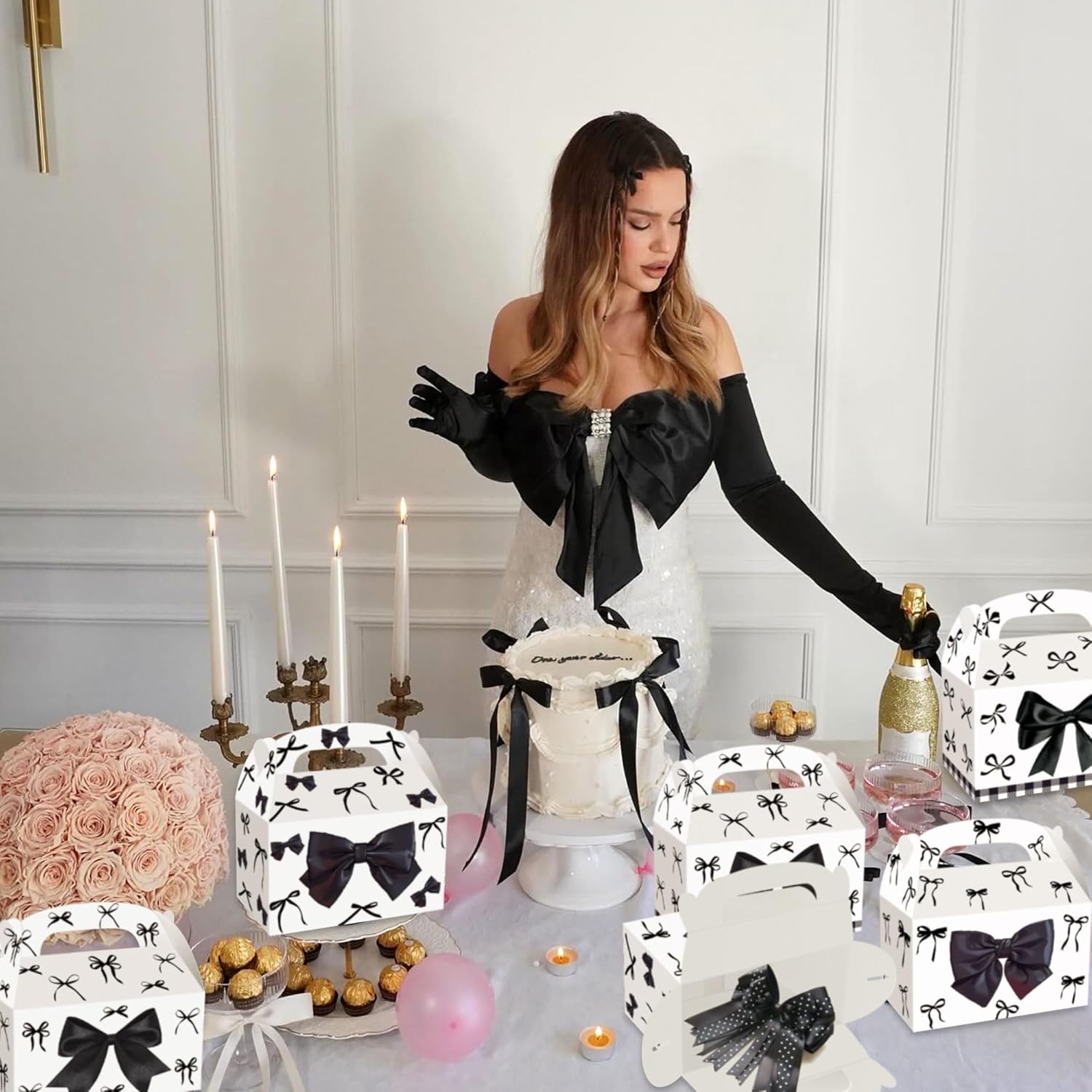BACH AND BOUJEE 12 Piece Black Bow Party Boxes