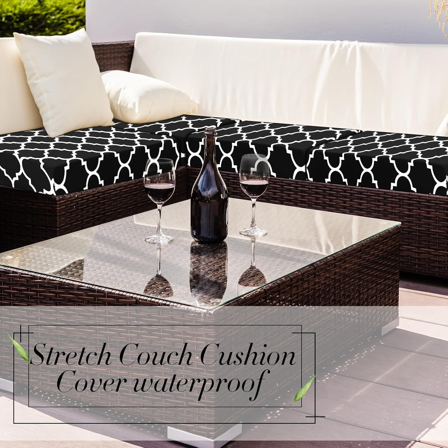 Newwiee 4 Pcs Waterproof Outdoor Cushion Covers with Moroccan Pattern
