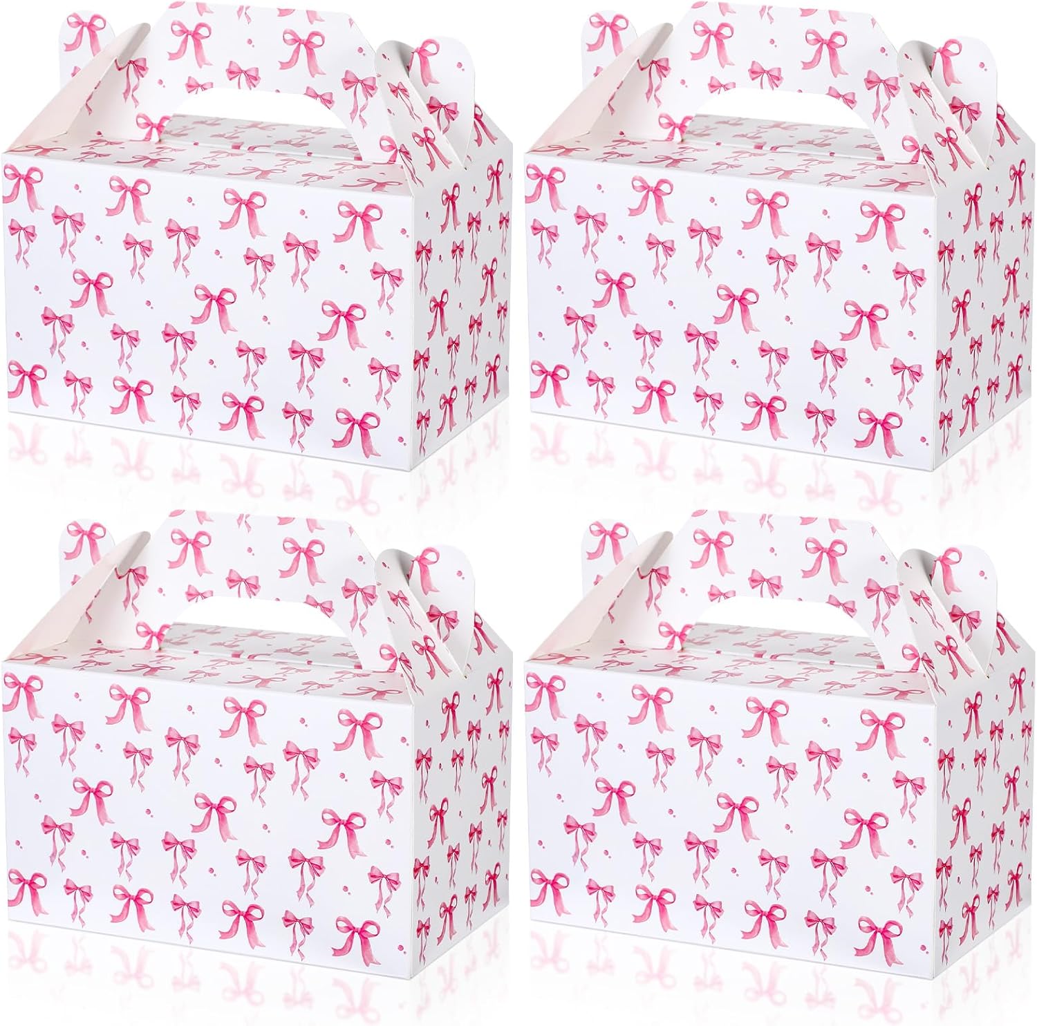 24 Pack Pink Bow Gift Boxes with Handles for Party
