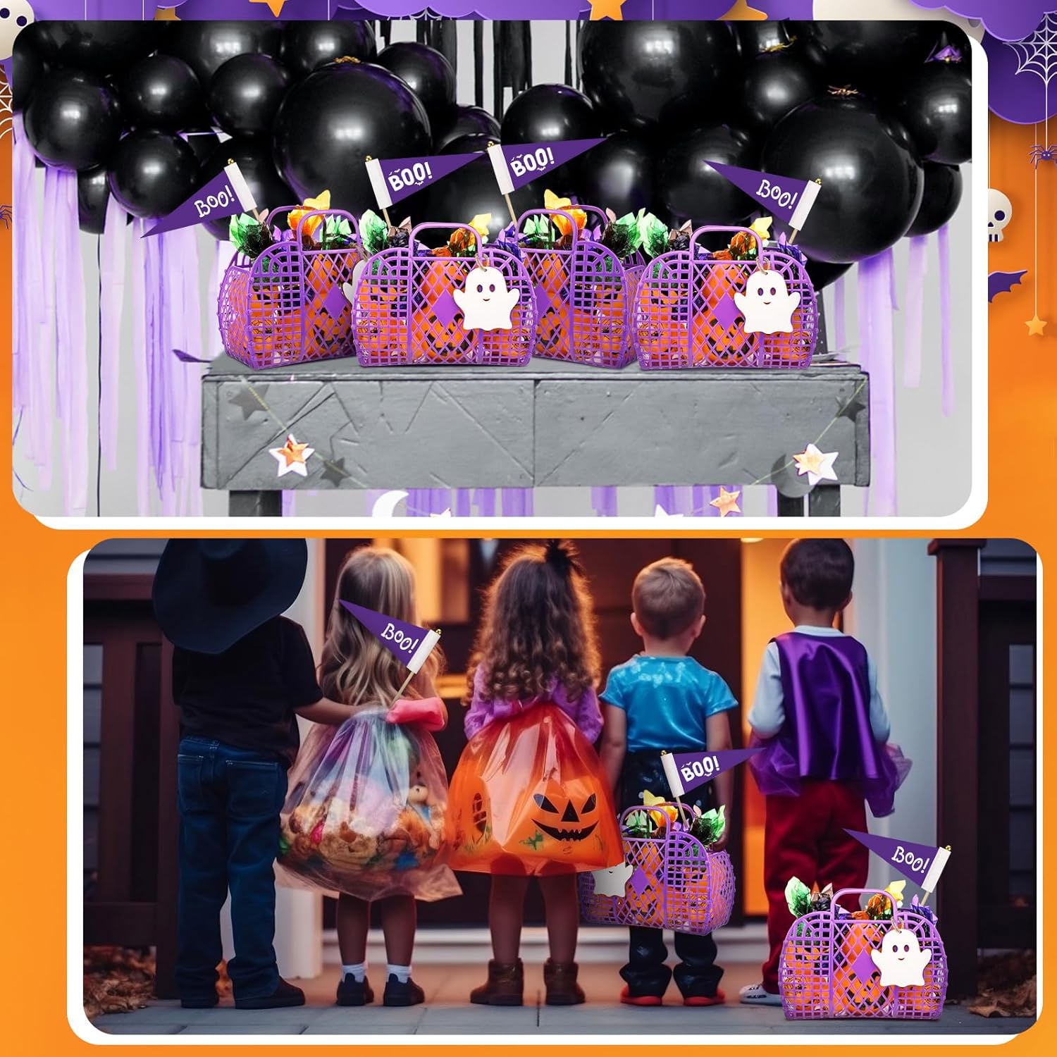 Gerrii 6 Pcs Halloween Boo Basket Treat Bags Party Favor