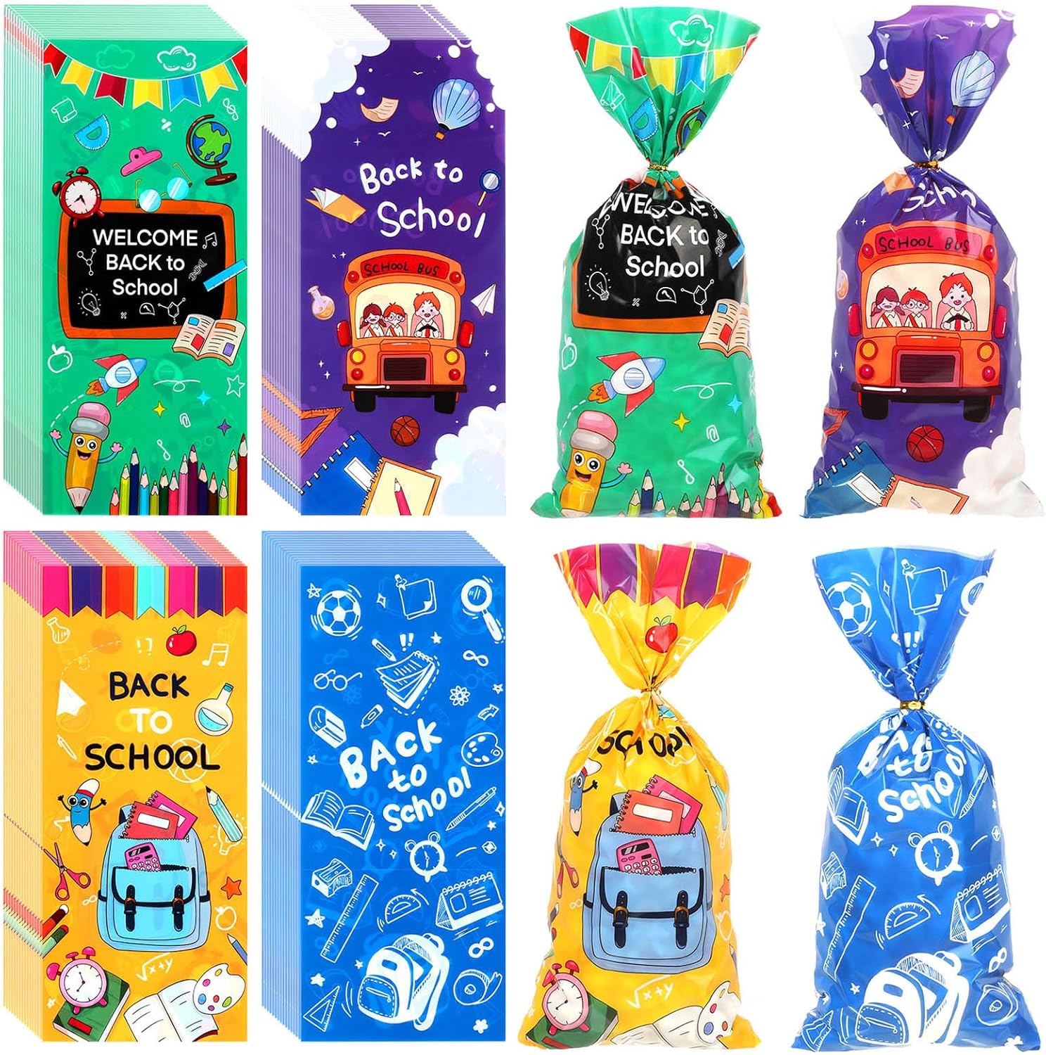 100 Pieces Back to School Cellophane Bags with Twist Ties