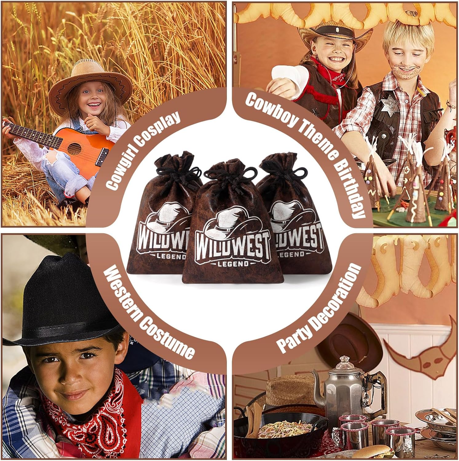 RICHNESS Cowboy Themed Gift Bags 4x6 Inches Pack of 12