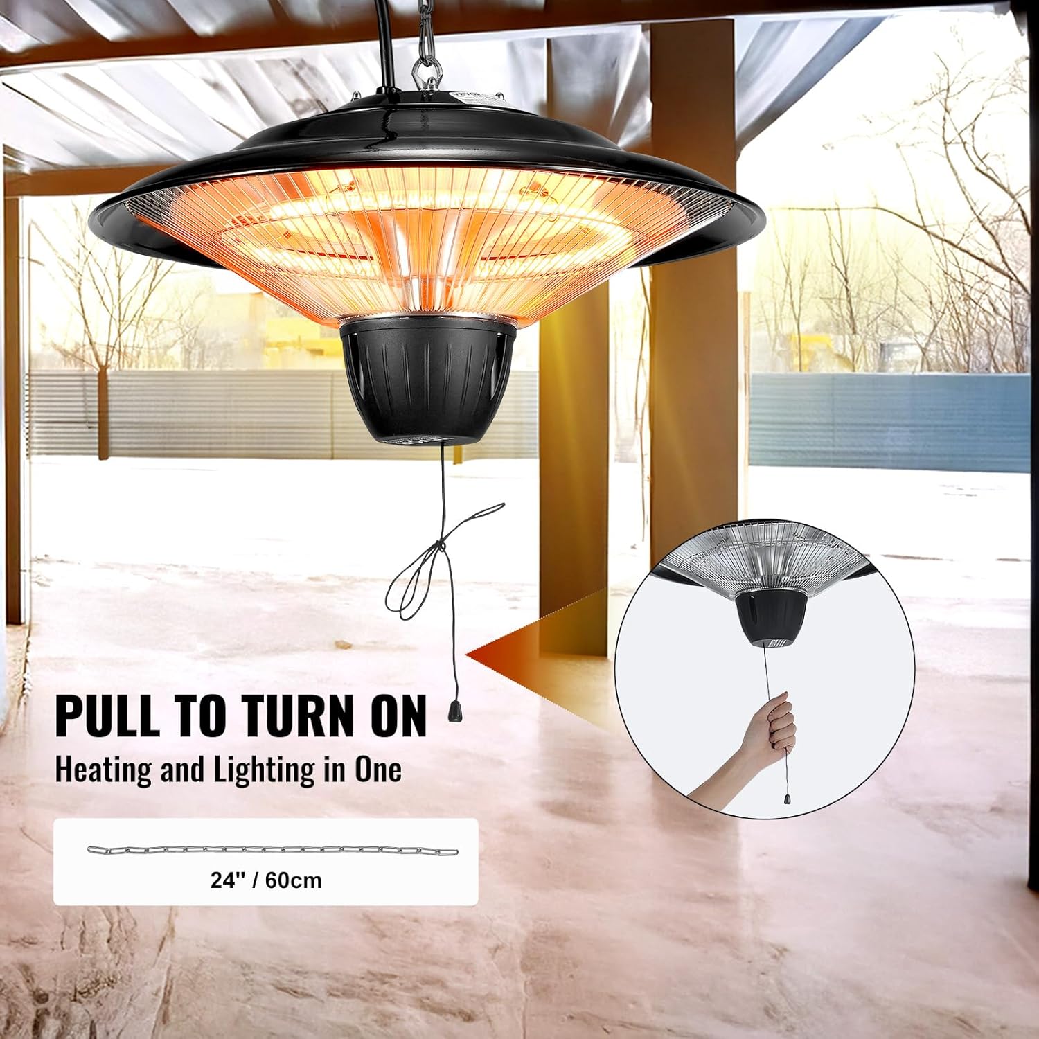 VEVOR Hanging Patio Heater 1500W Infrared Ceiling Heater