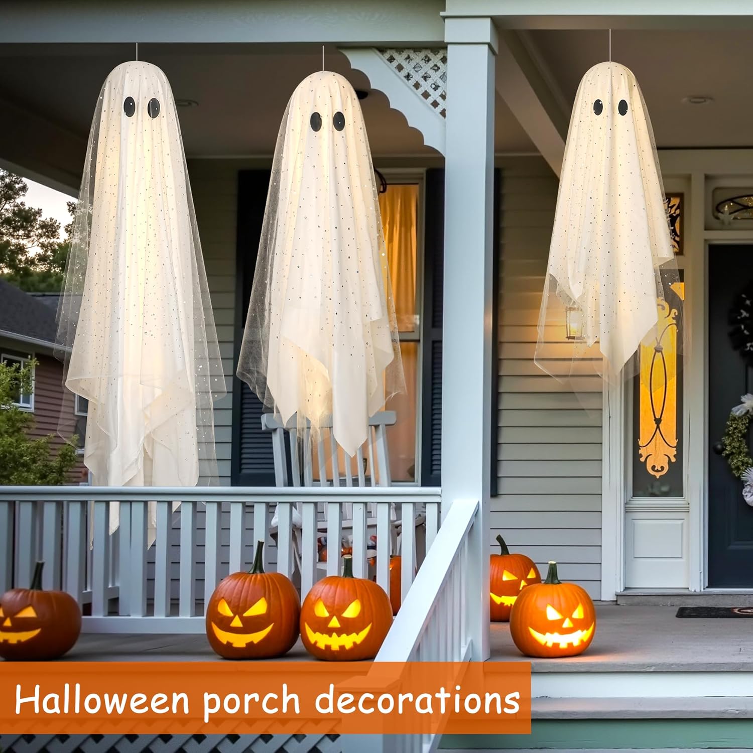 AYGXU Halloween Decorations 3pcs Hanging Ghost with Light