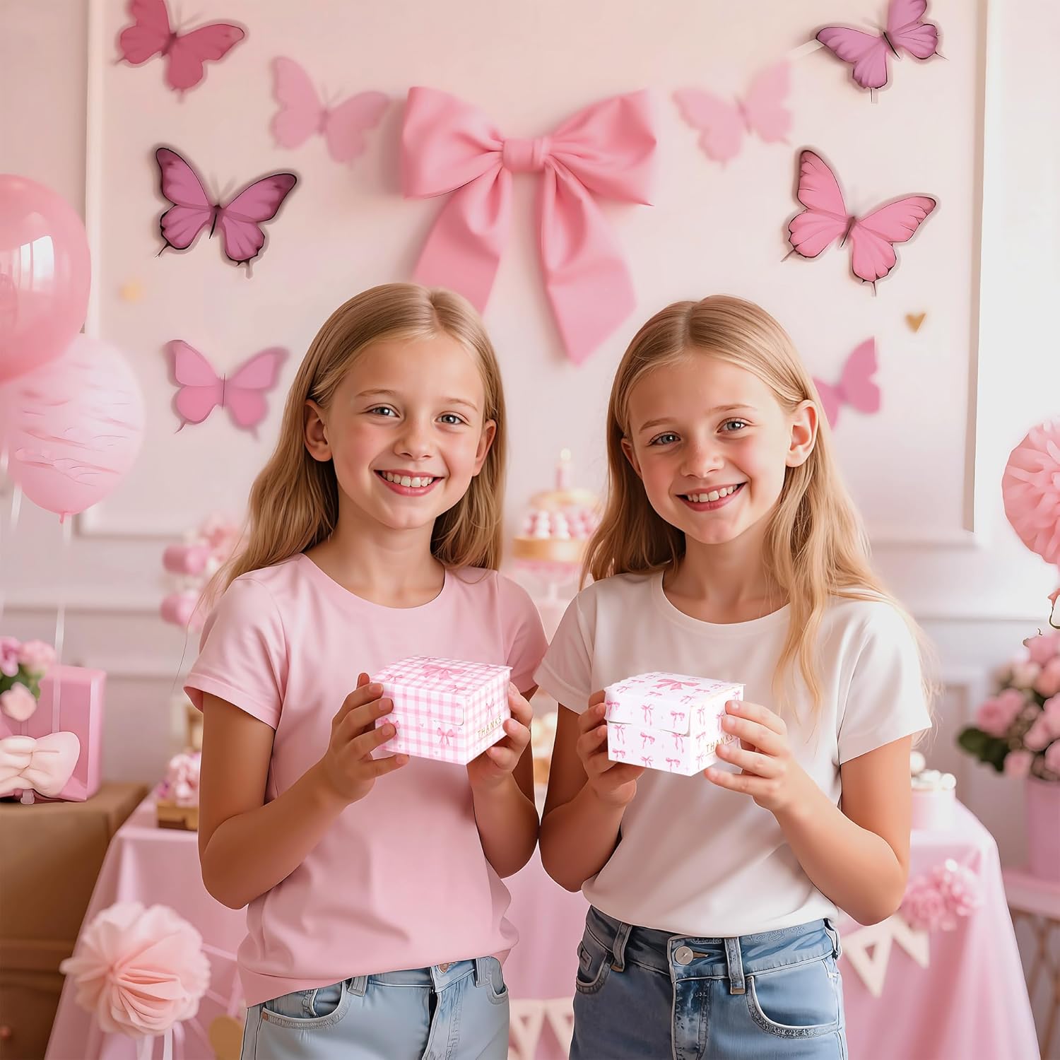 Glavatrix 50pcs Mini Pink Bow Candy Gift Boxes