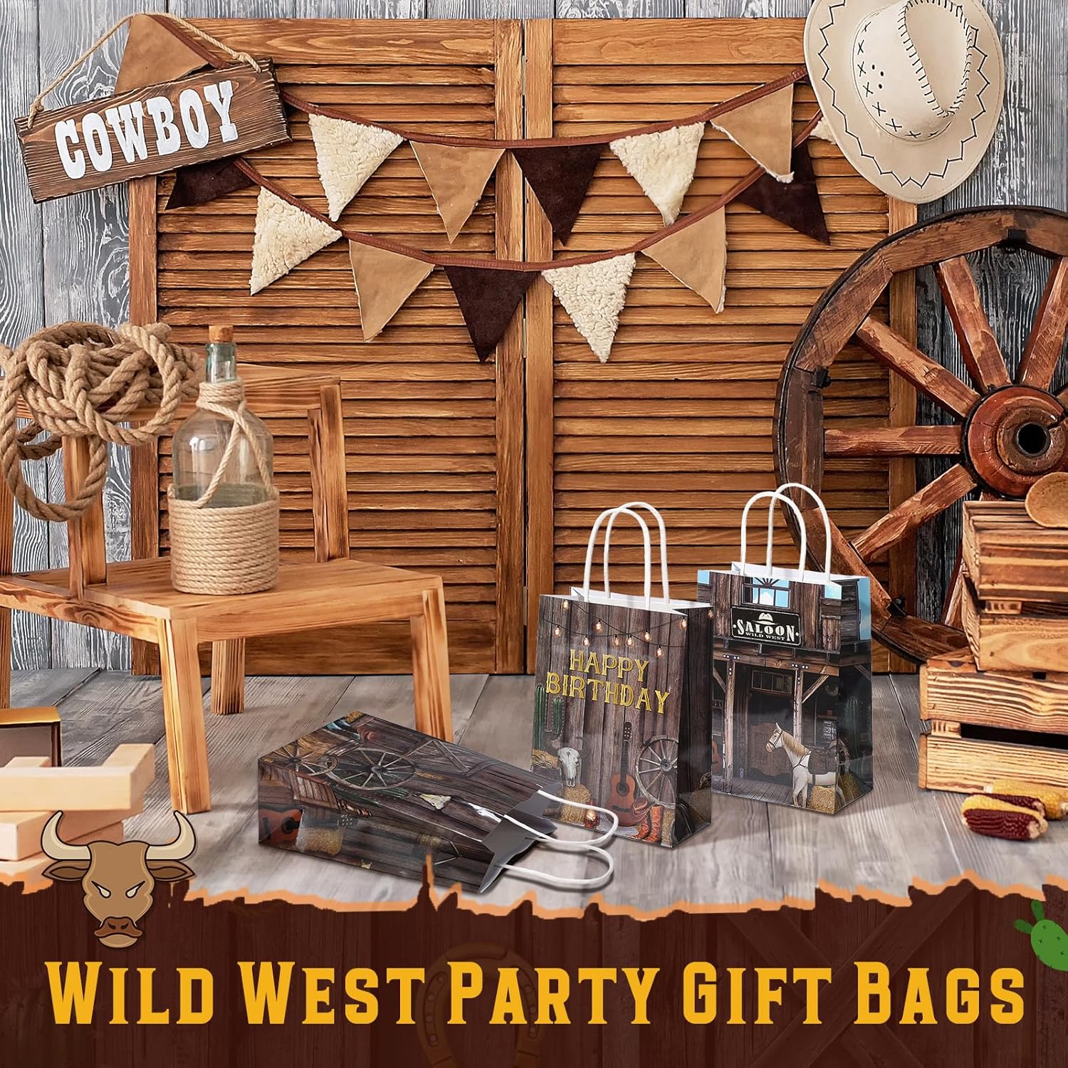 Pasimy 36 Pcs Western Theme Gift Bags with Handle