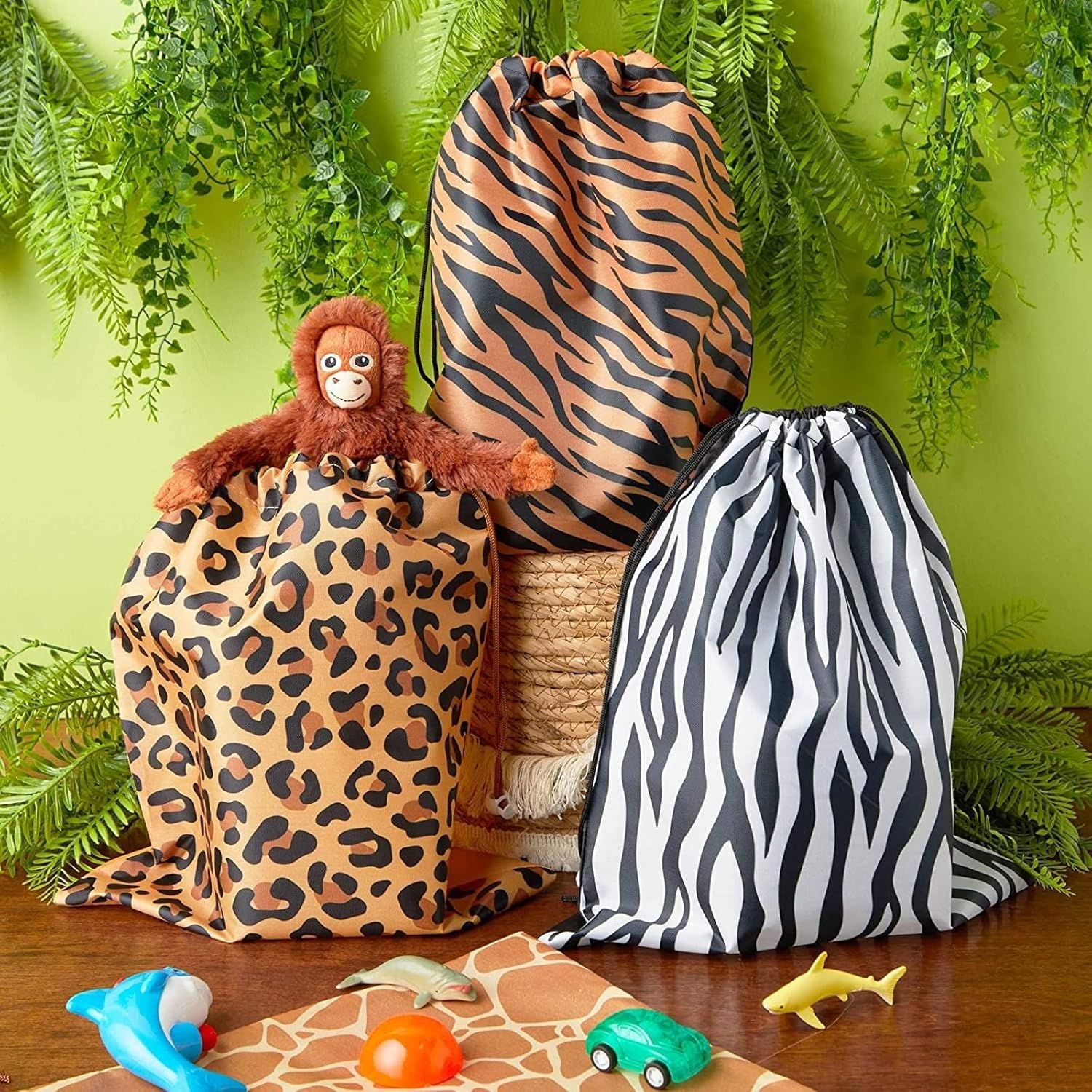 Blue Panda 12 Pack Animal Print Drawstring Gift Bags