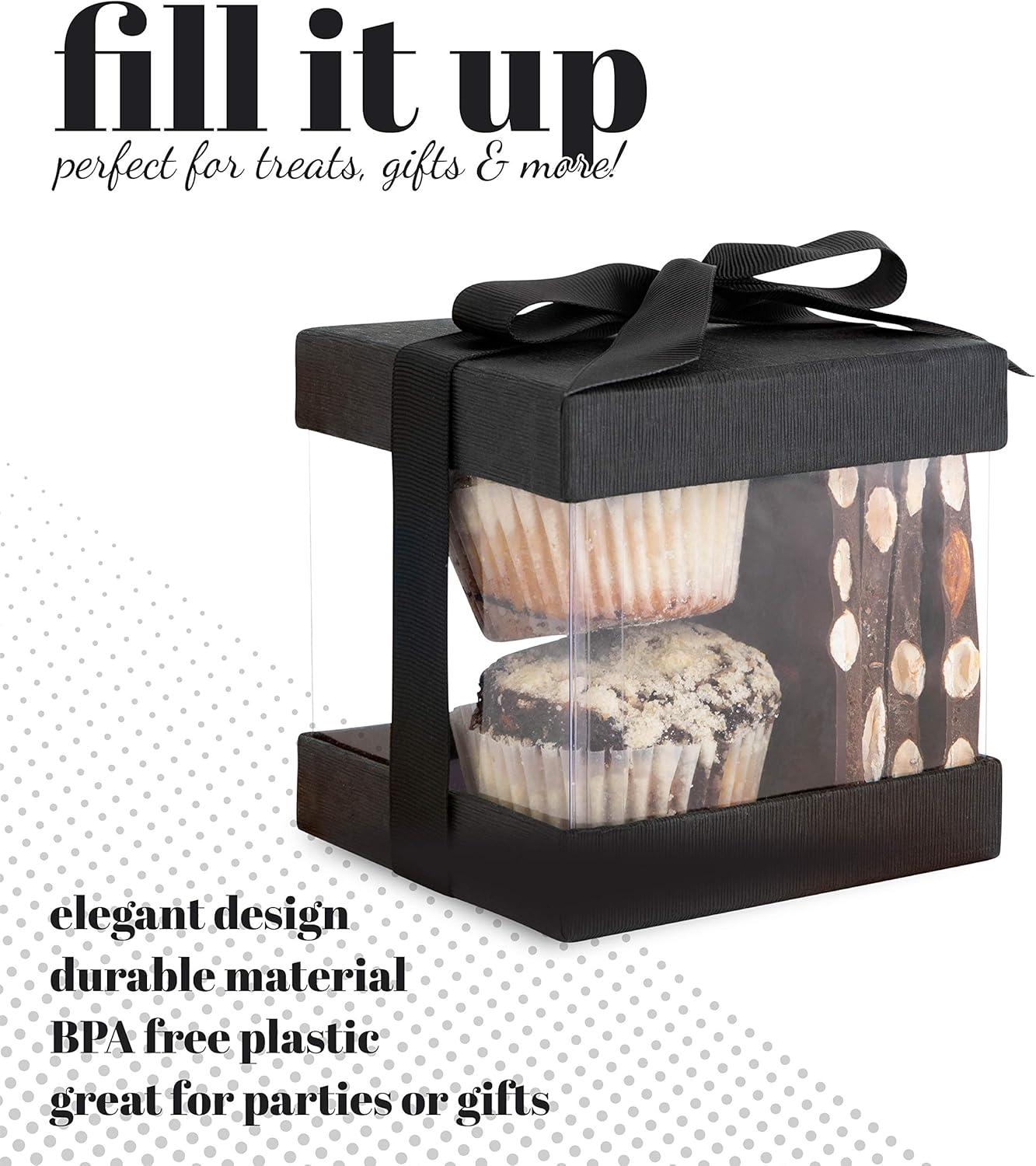 Hammont Clear Gift Box 6-Pack with Base Lid and Ribbon