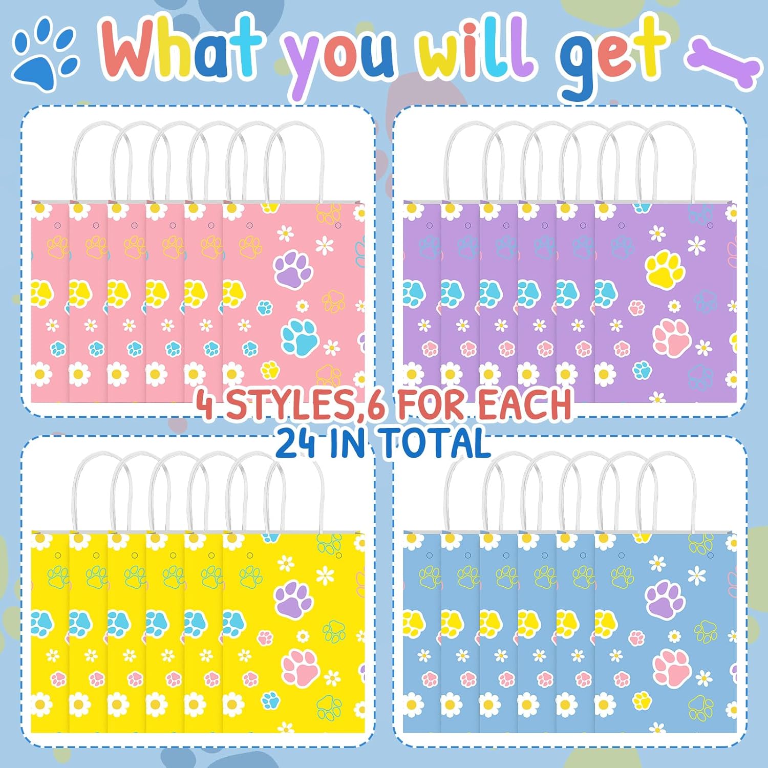 Kolldenn 24 Pcs Blue Dog Gift Bags with Handles