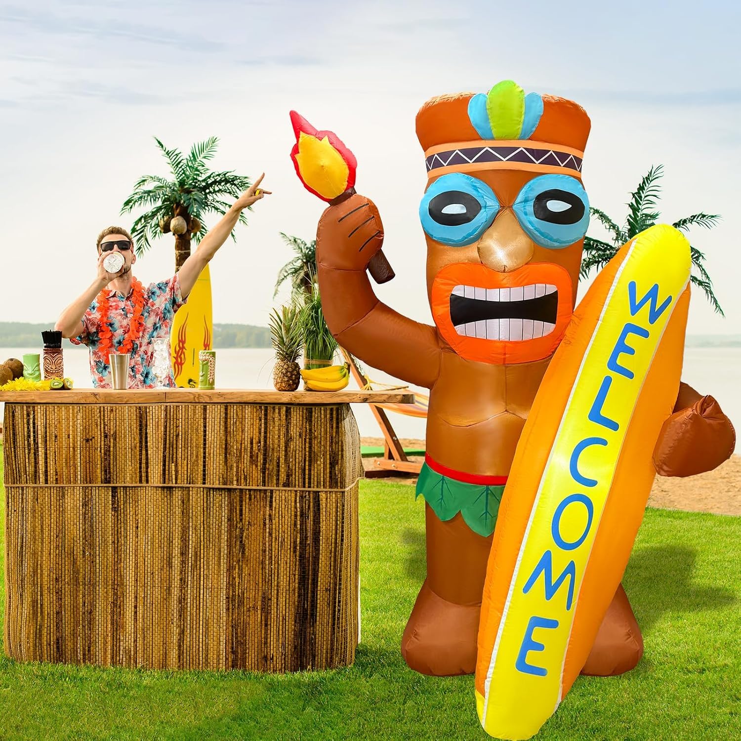 6FT Tiki Inflatable Party Decor with LED Light