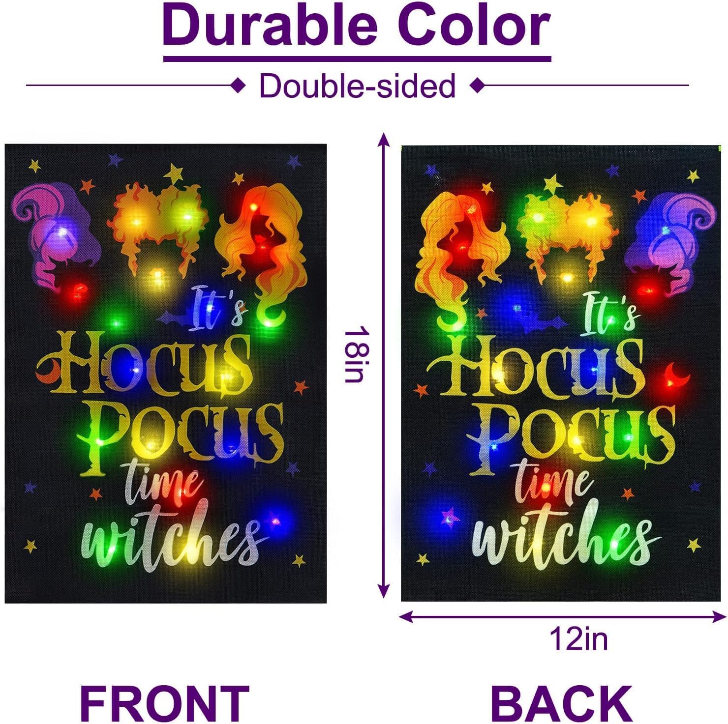 Solar Lighted Halloween Garden Flag Witches Decoration