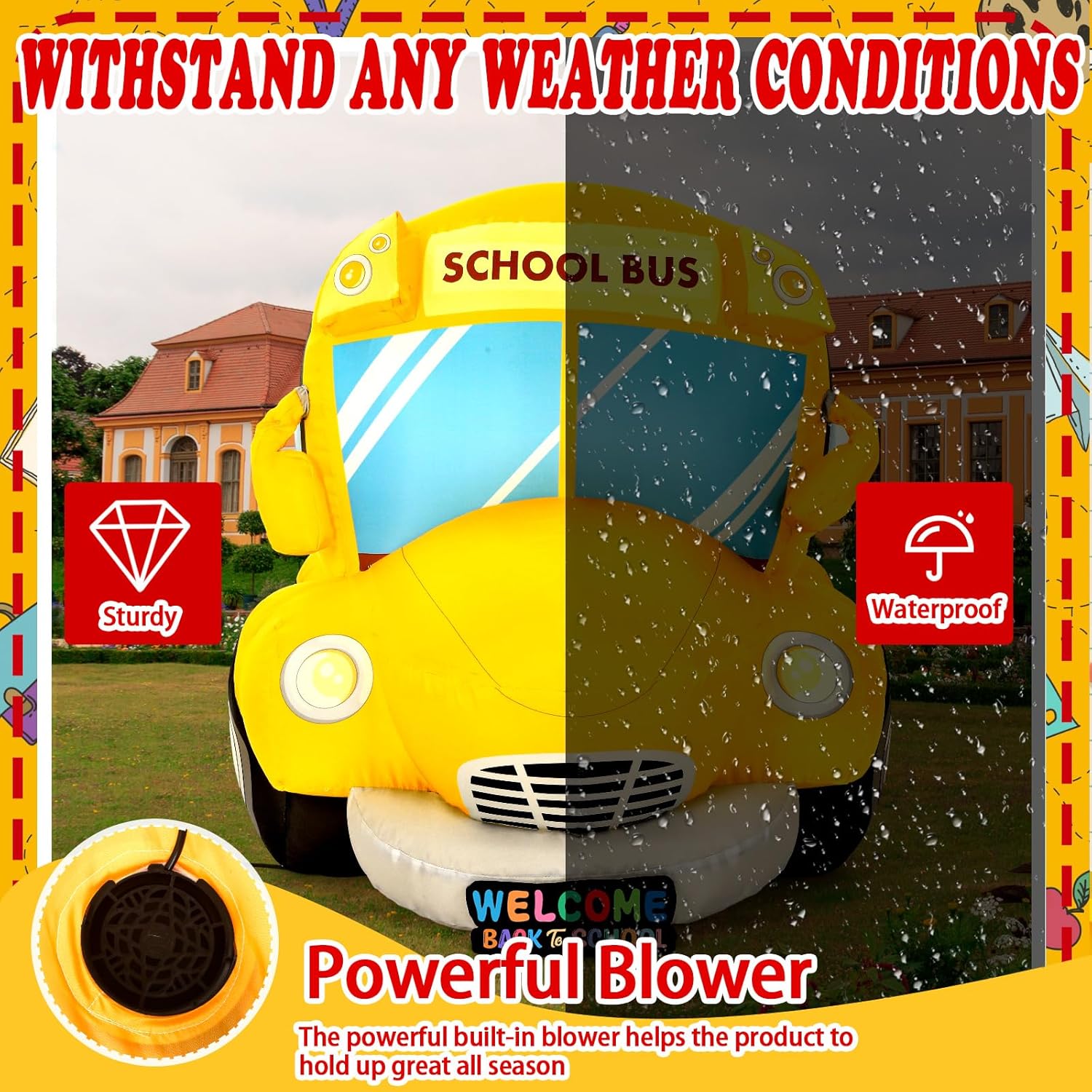 Honoson 5 ft Inflatable School Bus Decor with LED Lights