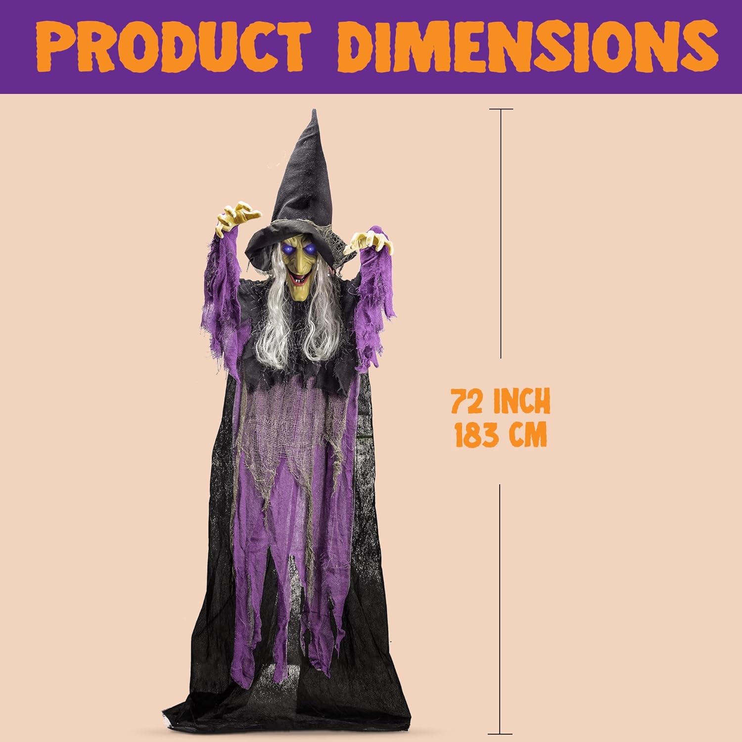 JOYIN 72 Inch Halloween Witch Decor Light Up Sound Activated