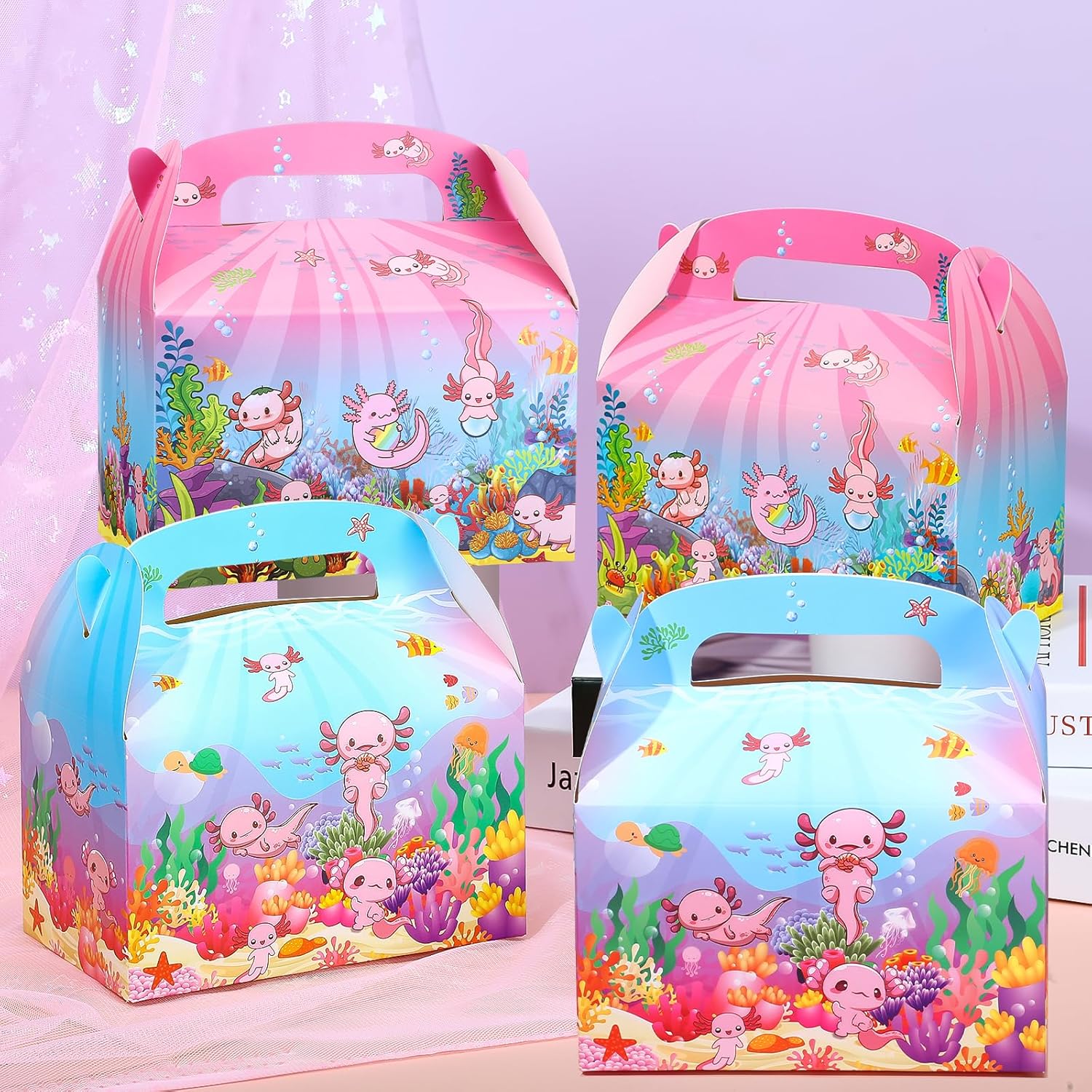 Neptniopllab 24 Piece Axolotl Favor Boxes