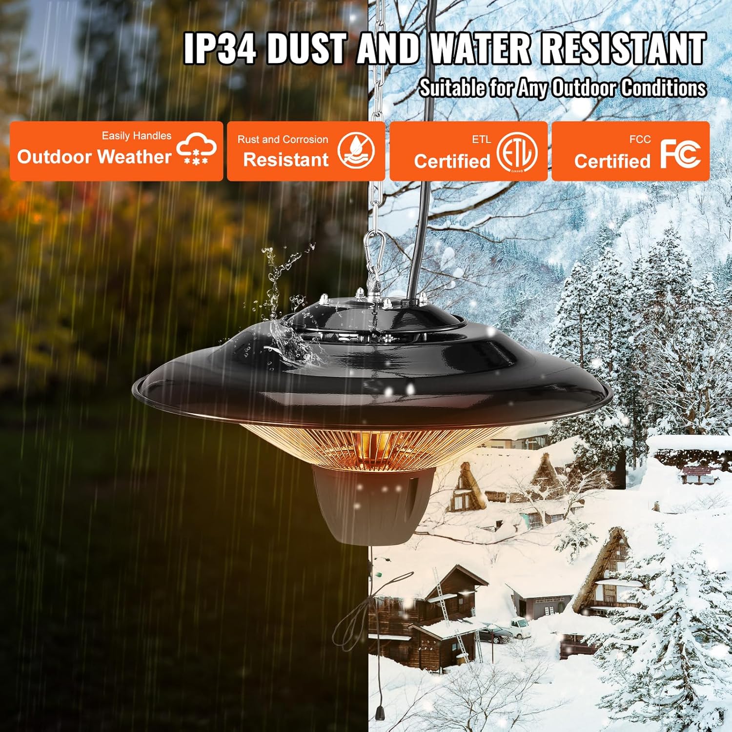 VEVOR Hanging Patio Heater 1500W Infrared Ceiling Heater