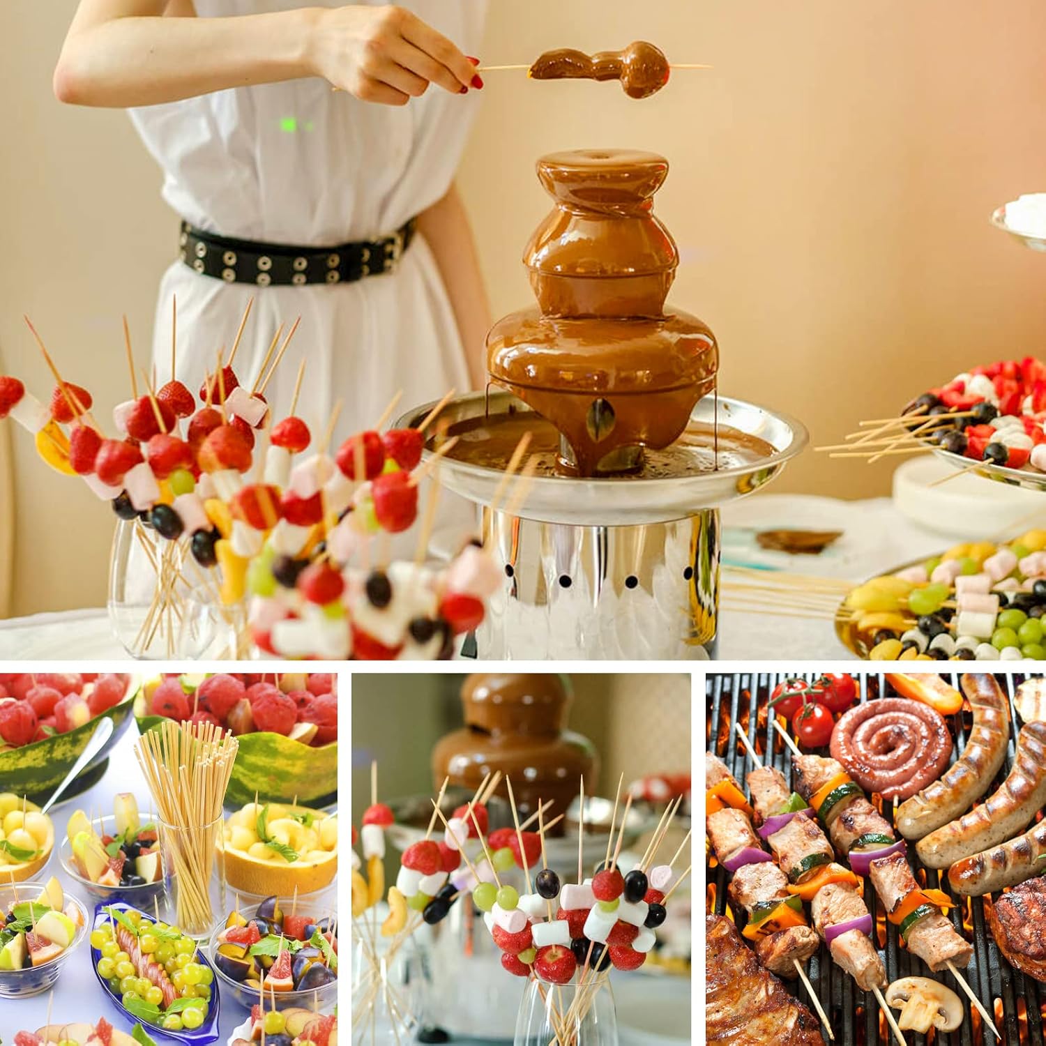 Hysagtek 300 Pcs Bamboo Skewers for BBQ and Chocolate Fountain