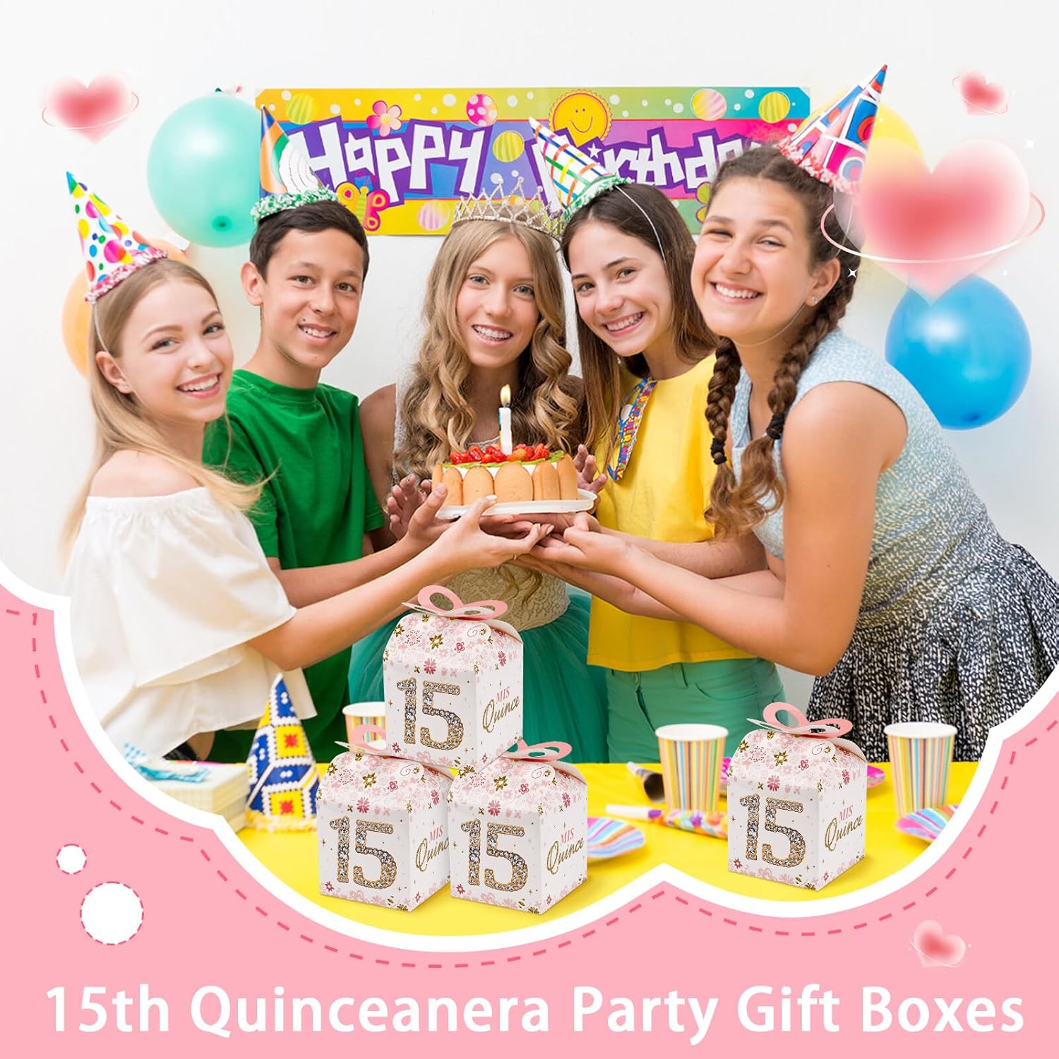 Qonmpcvu 50PCS 15th Birthday Gift Boxes Rose Gold Decor