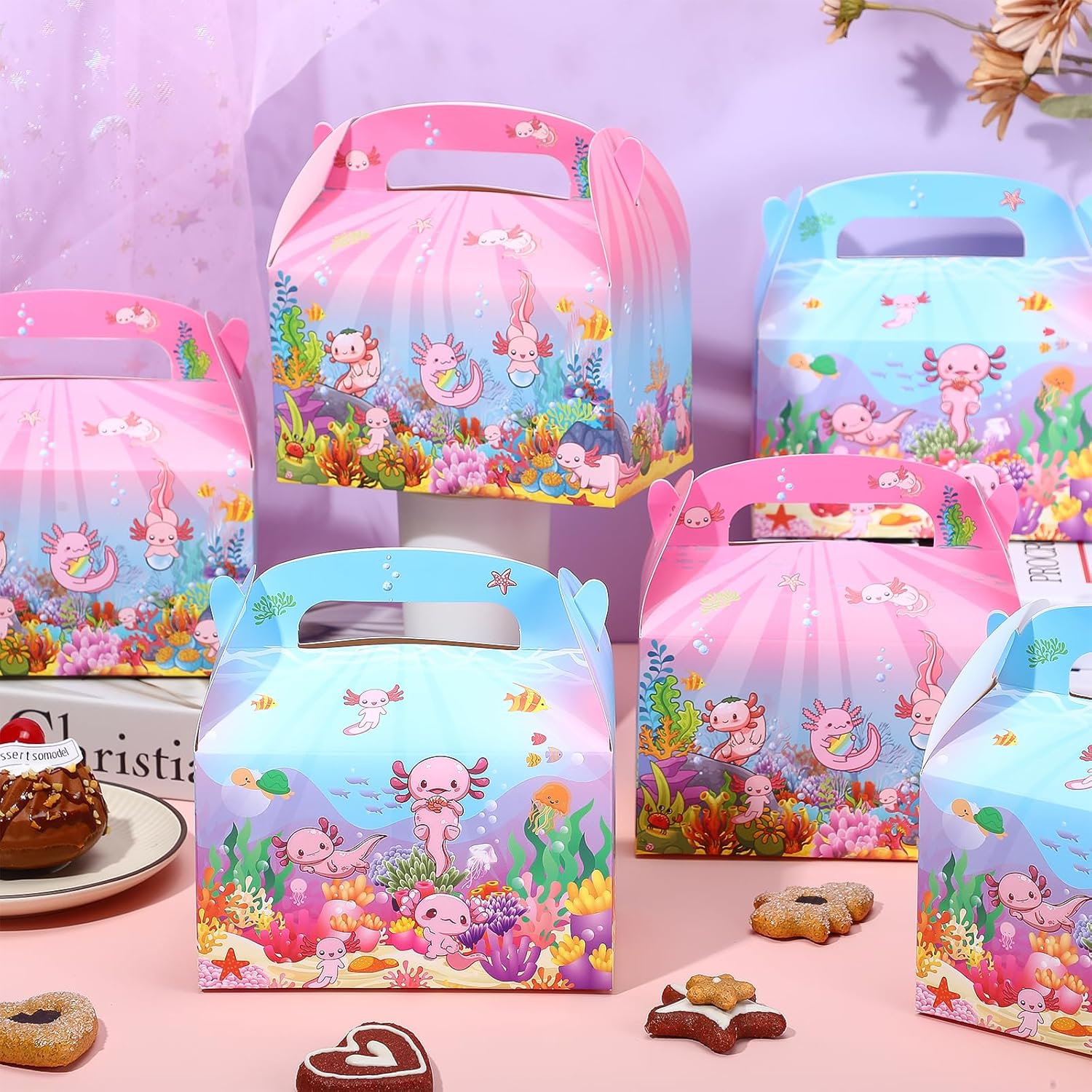 Neptniopllab 24 Piece Axolotl Favor Boxes