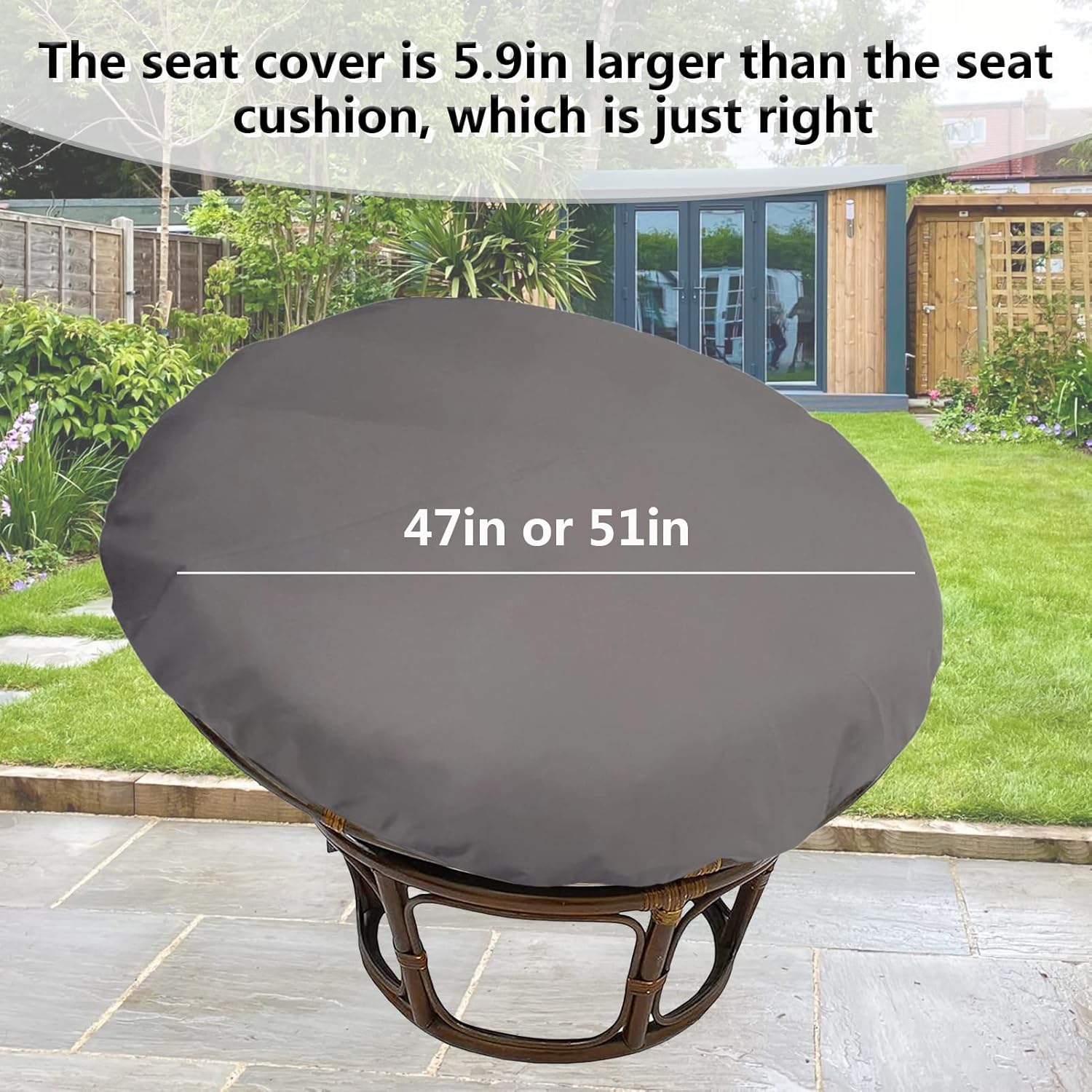 Waterproof Papasan Chair Cushion Cover Zippered Removable Design for 47-51 Inch
