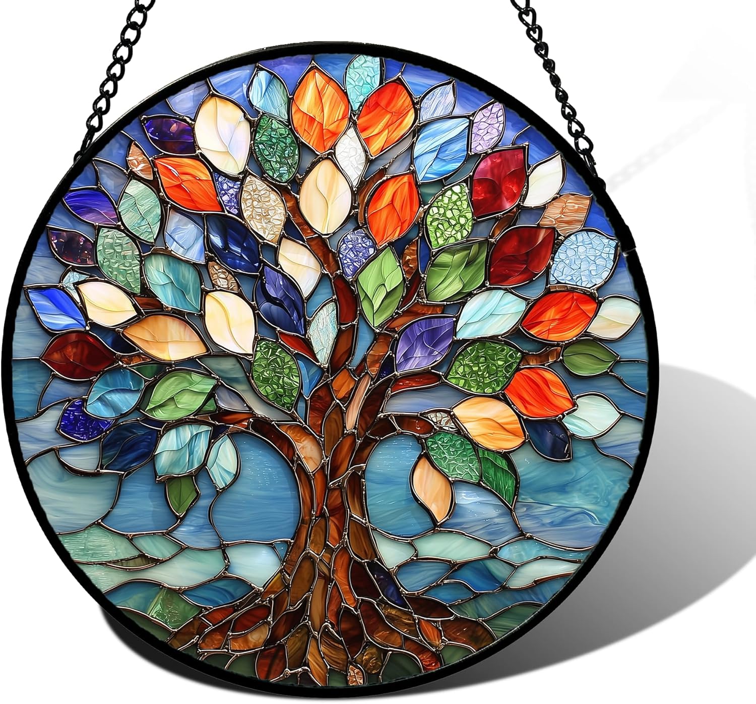 Stained Glass Window Hanging Blue Tree of Life Suncatcher