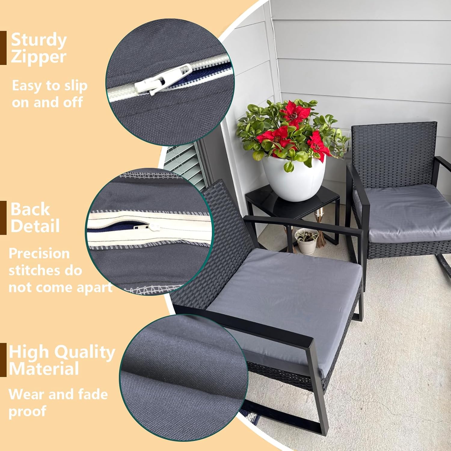Oslimea 4 Pack 22x20x4 Inch Outdoor Cushion Covers Dark Grey