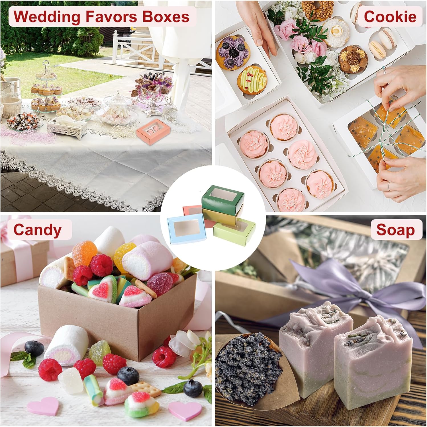 PATIKIL 34x24x12 Inch Rectangle Kraft Gift Boxes with Window 30 Pack